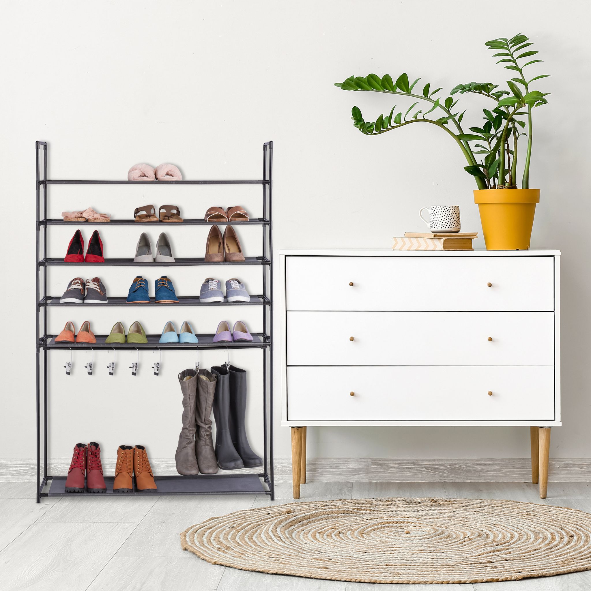 Schuhregal mit Stiefelfach Anthrazit-Schwarz von Relaxdays