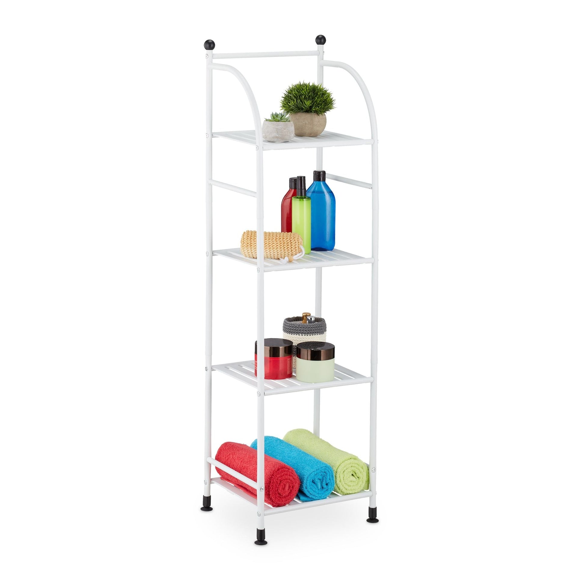 Schmales Standregal mit 4 Ablagen Weiss-Schwarz von Relaxdays