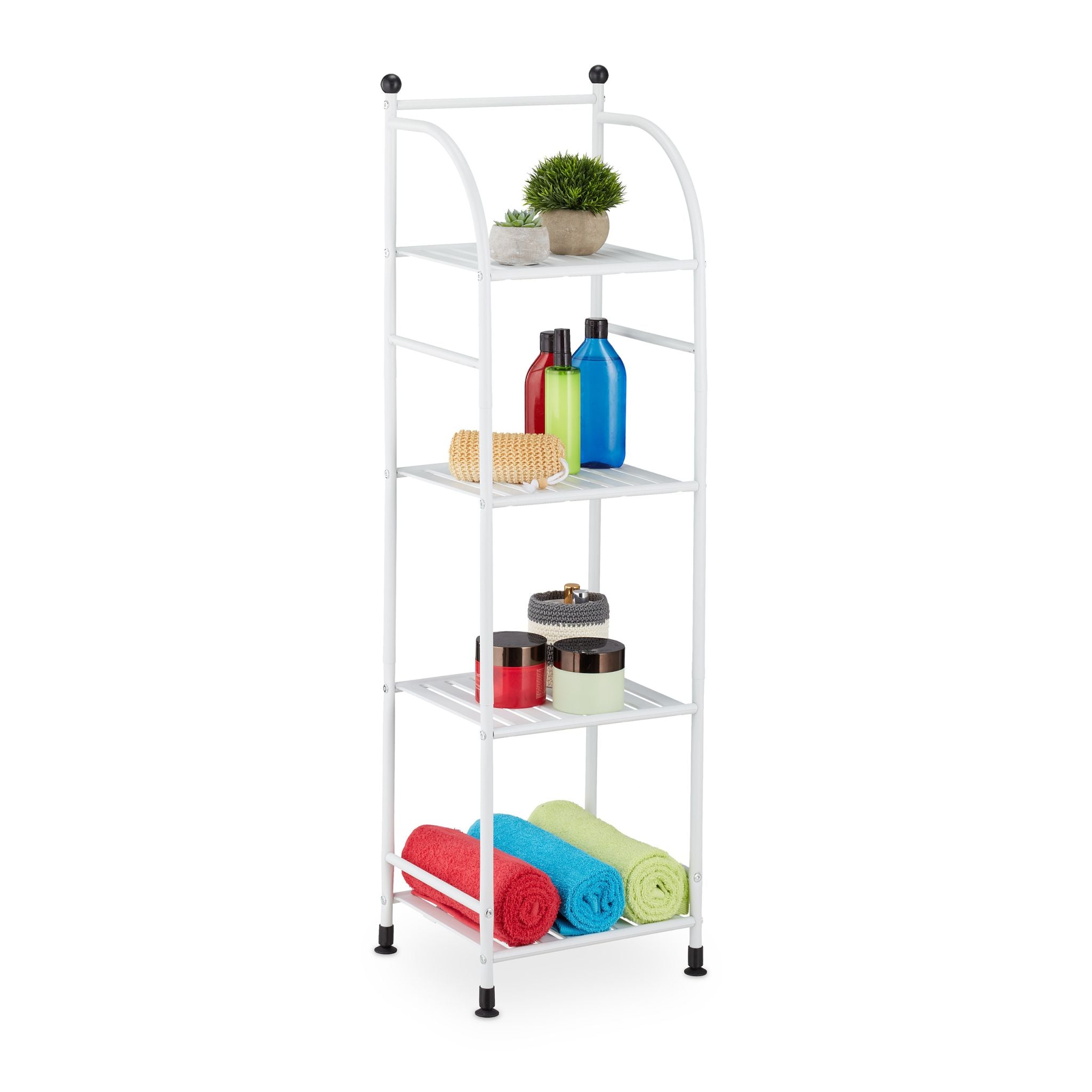 Schmales Standregal mit 4 Ablagen Weiss-Schwarz von Relaxdays