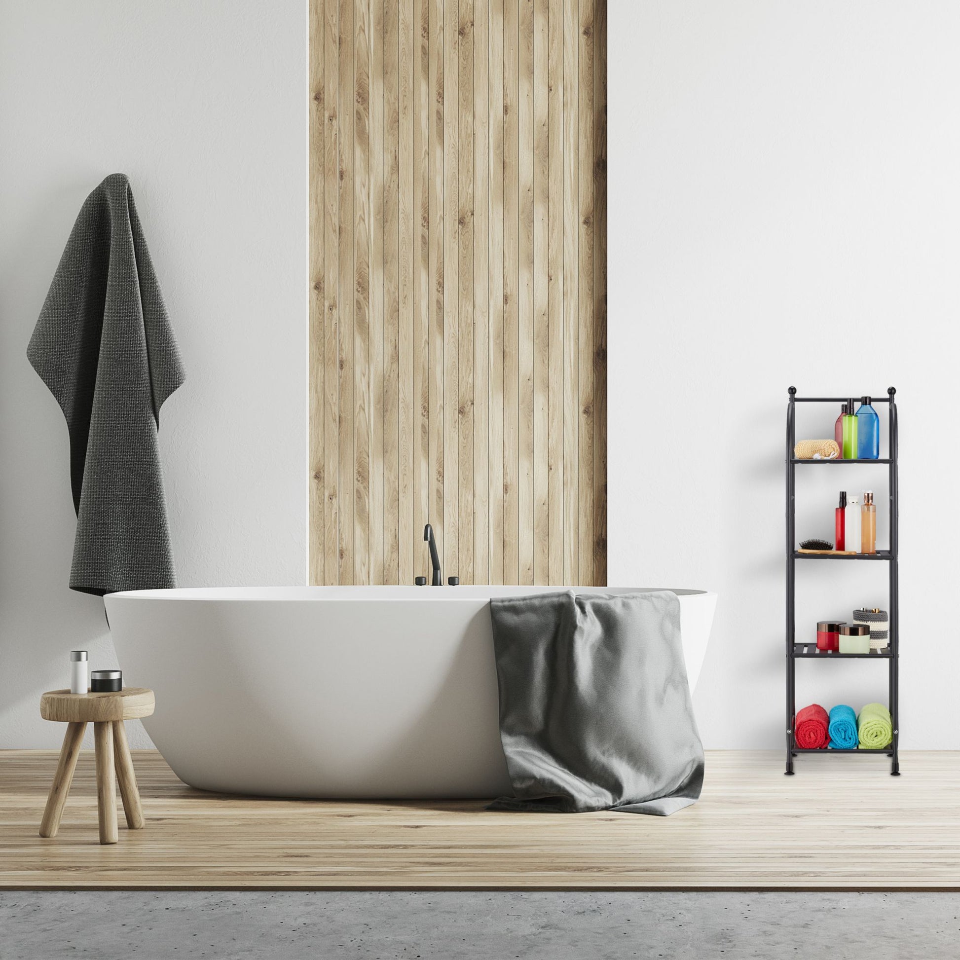 Schmales Standregal mit 4 Ablagen Weiss-Schwarz von Relaxdays