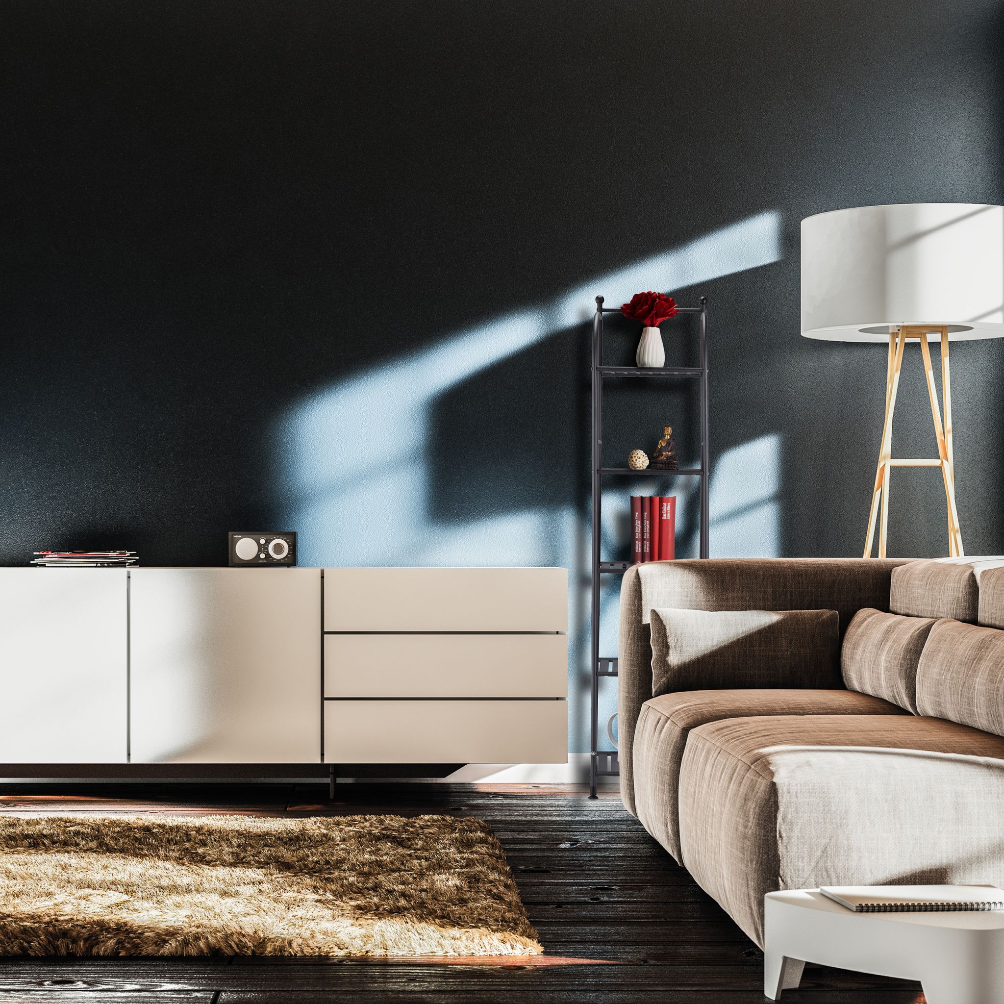 Schmales Standregal mit 5 Ablagen Schwarz von Relaxdays