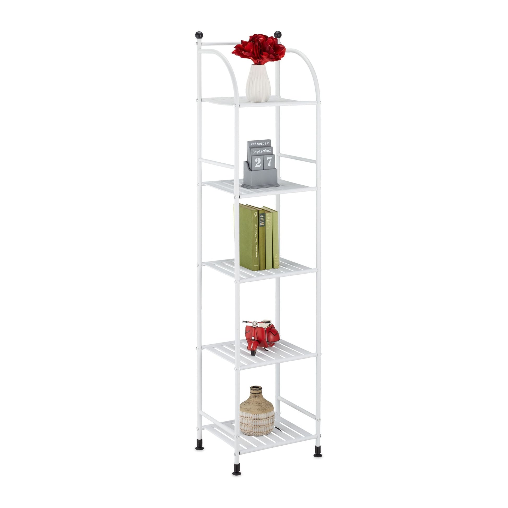 Schmales Standregal mit 5 Ablagen Weiss-Schwarz von Relaxdays