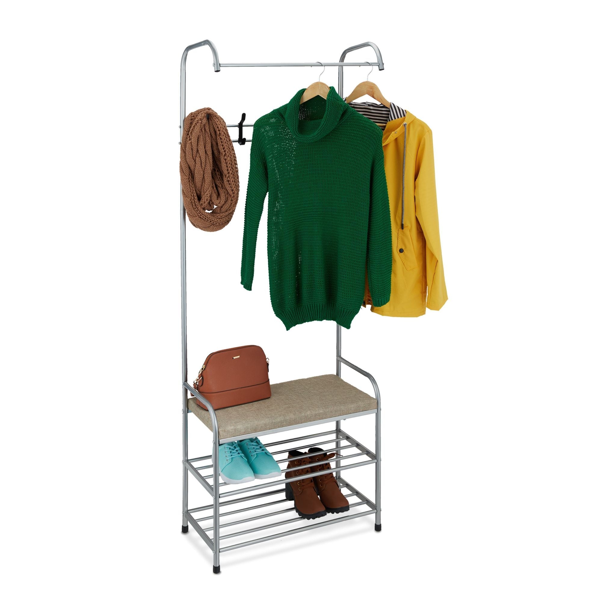 Garderobe mit Schuhablage & Sitzbank Beige-Schwarz-Grau von Relaxdays