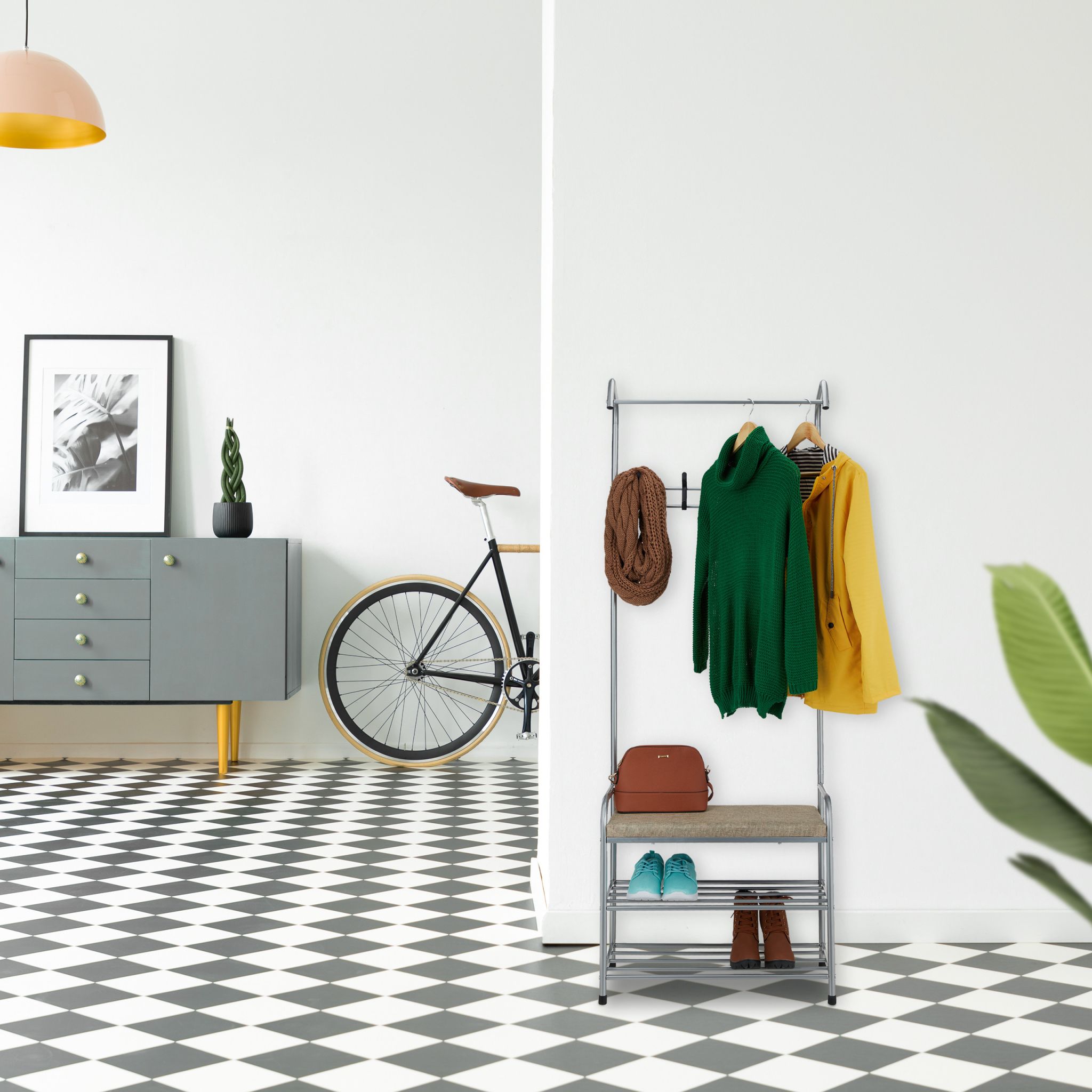 Garderobe mit Schuhablage & Sitzbank Beige-Schwarz-Grau von Relaxdays