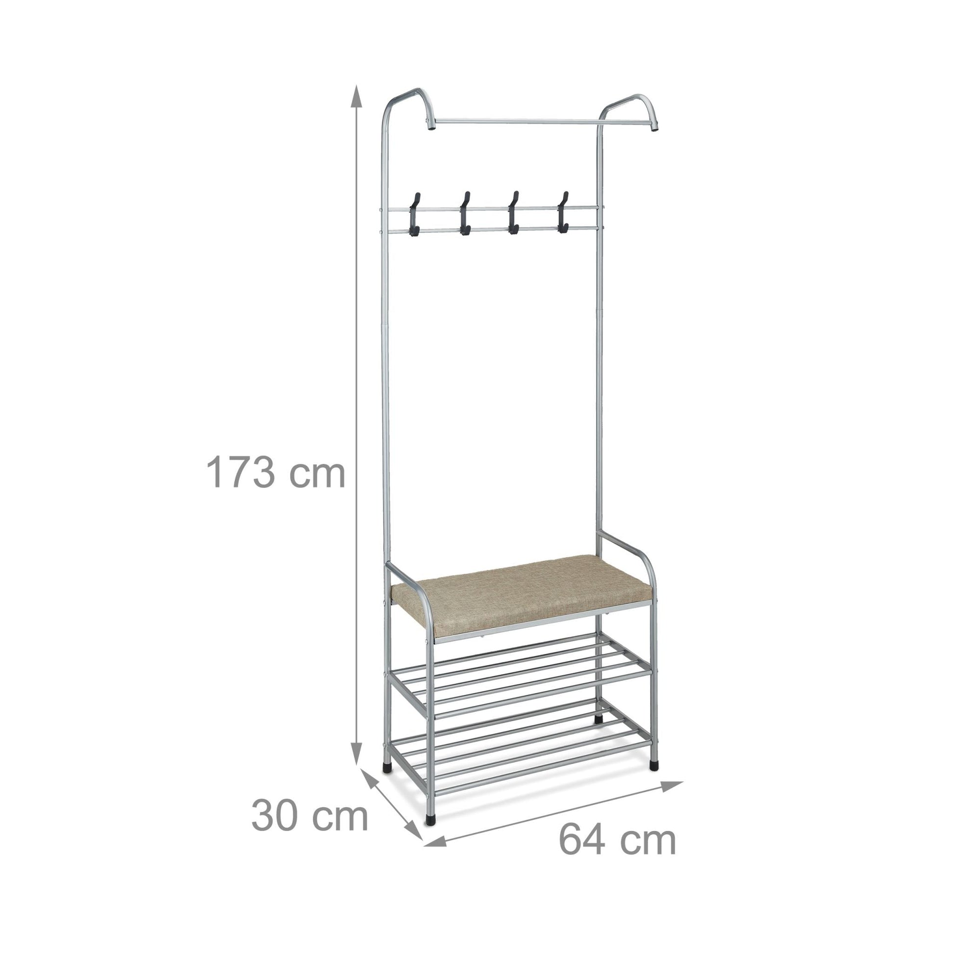 Garderobe mit Schuhablage & Sitzbank Beige-Schwarz-Grau von Relaxdays