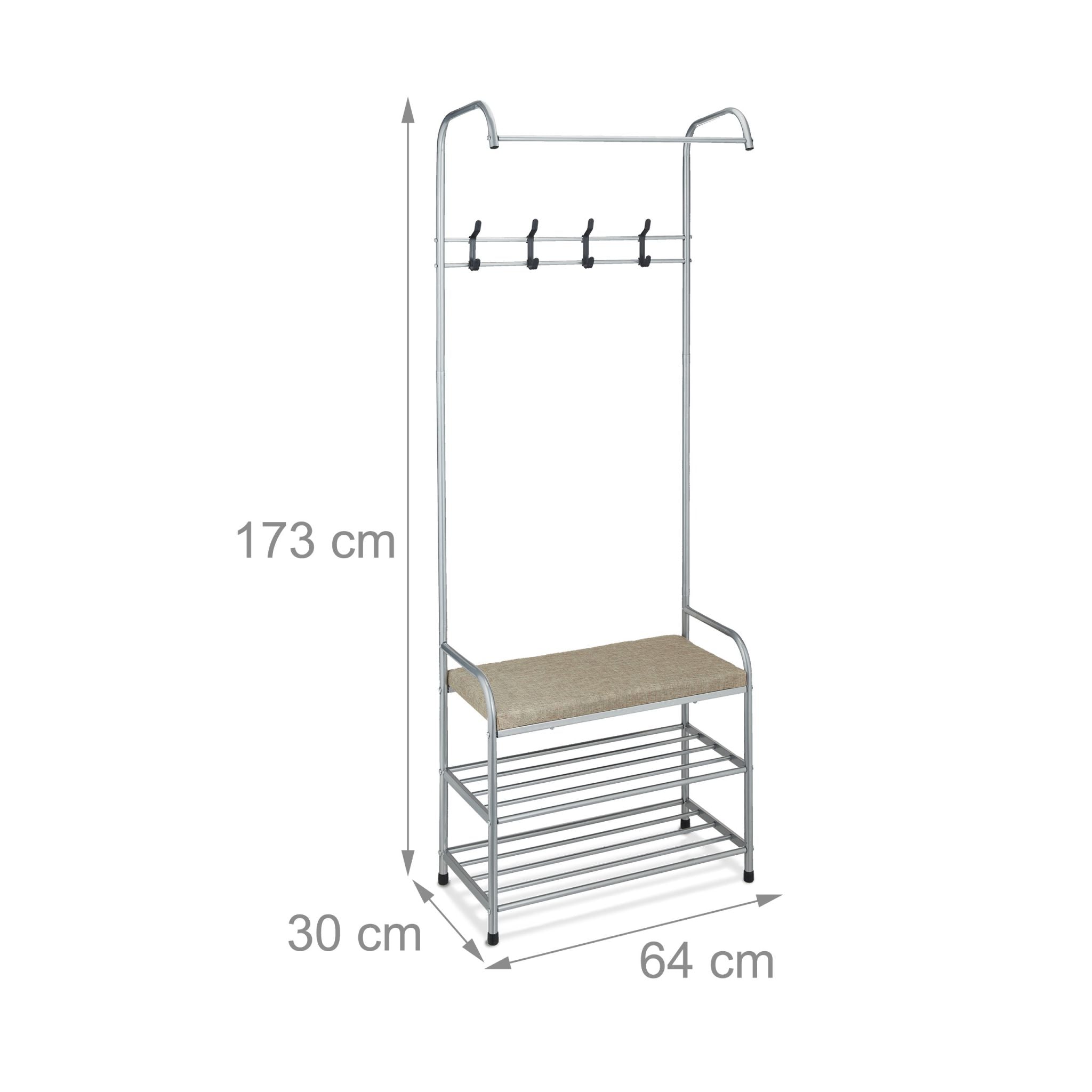 Garderobe mit Schuhablage & Sitzbank Beige-Schwarz-Grau von Relaxdays