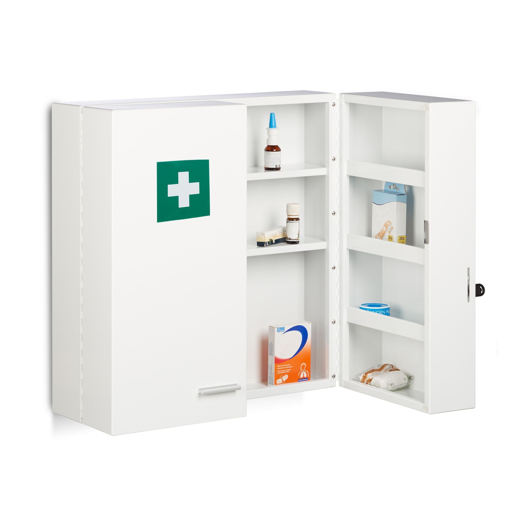Abschliessbarer Medizinschrank Weiss-Dunkelgrün von Relaxdays