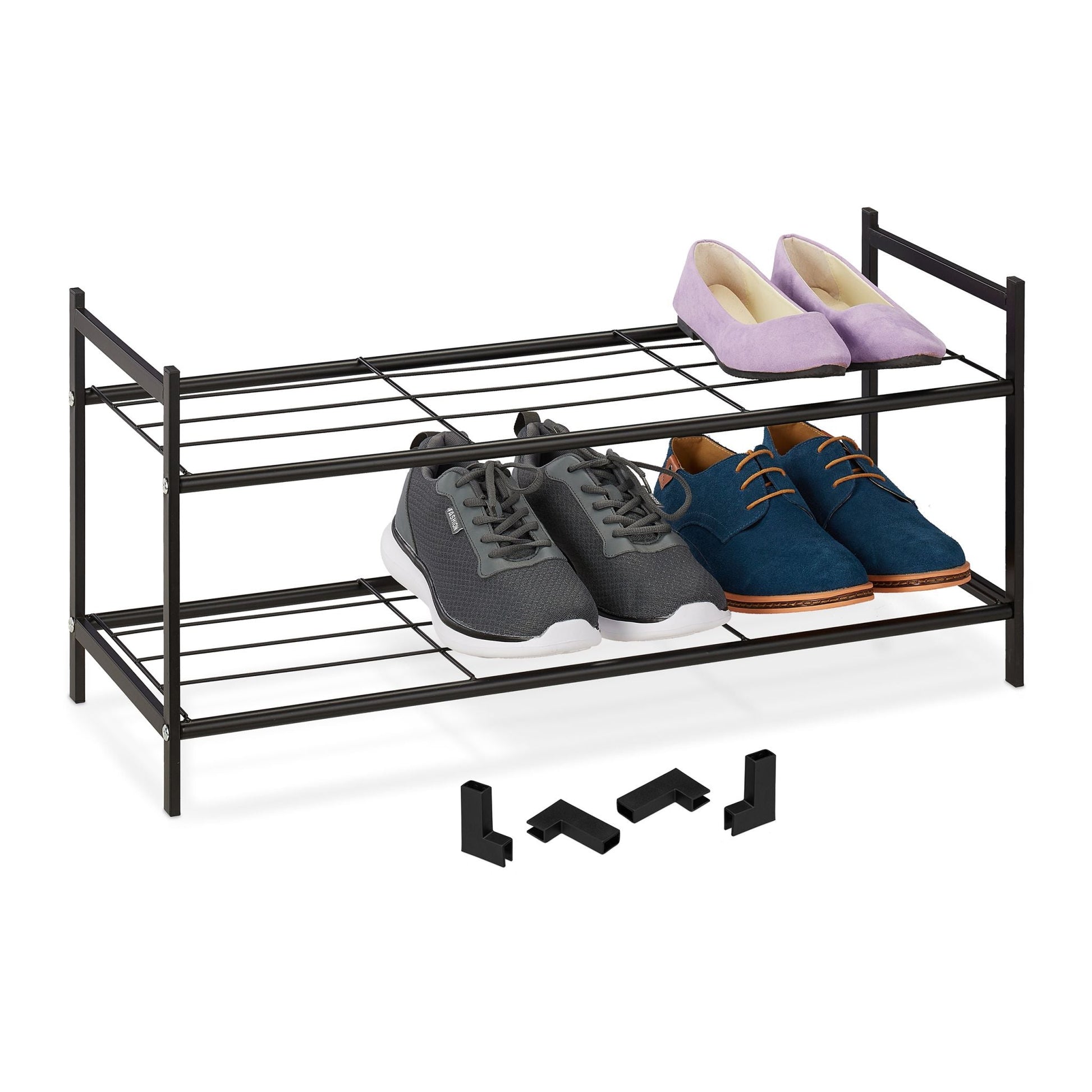Stapelbares Schuhregal 2 Ebenen Schwarz von Relaxdays