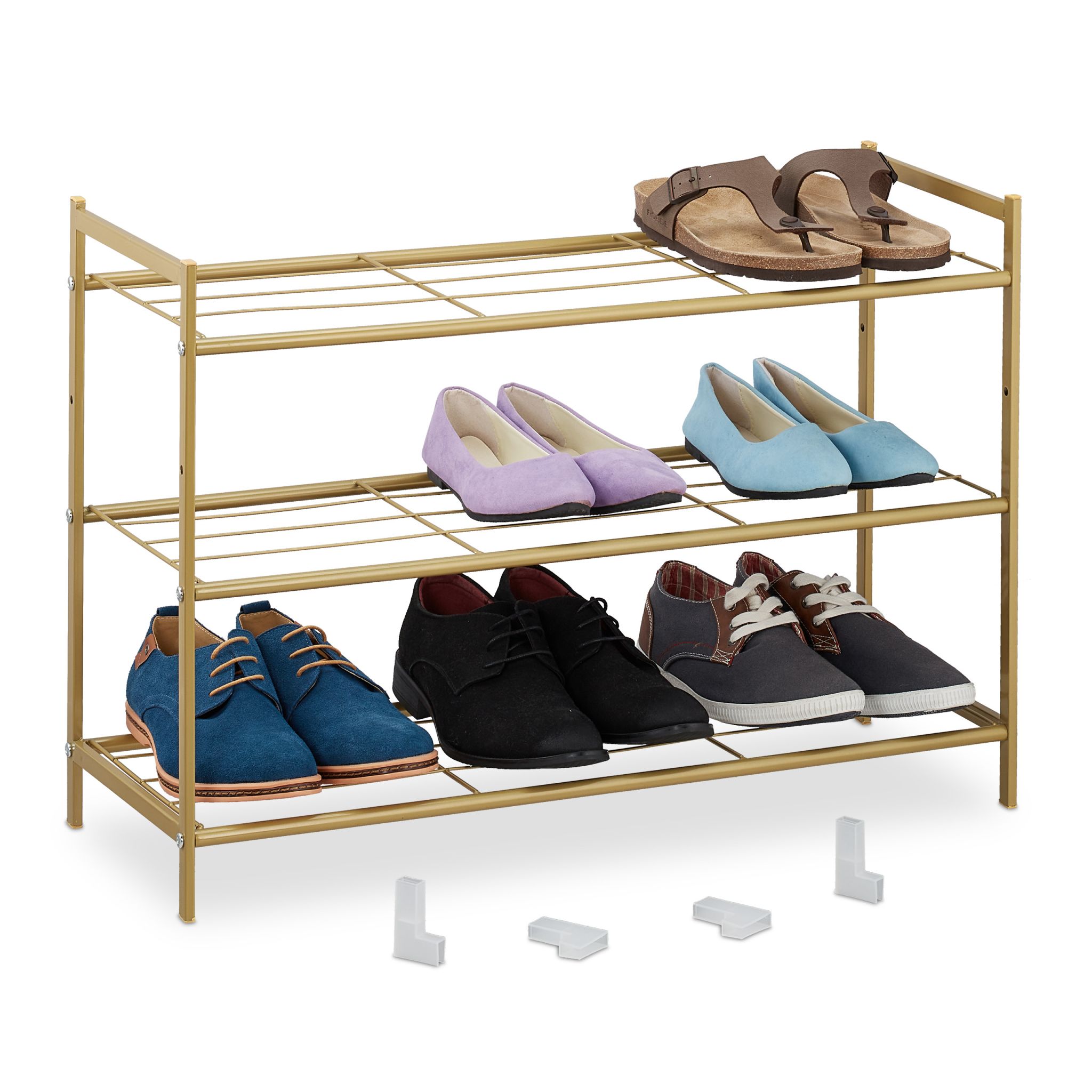 Erweiterbares Schuhregal 3 Ebenen Gold von Relaxdays