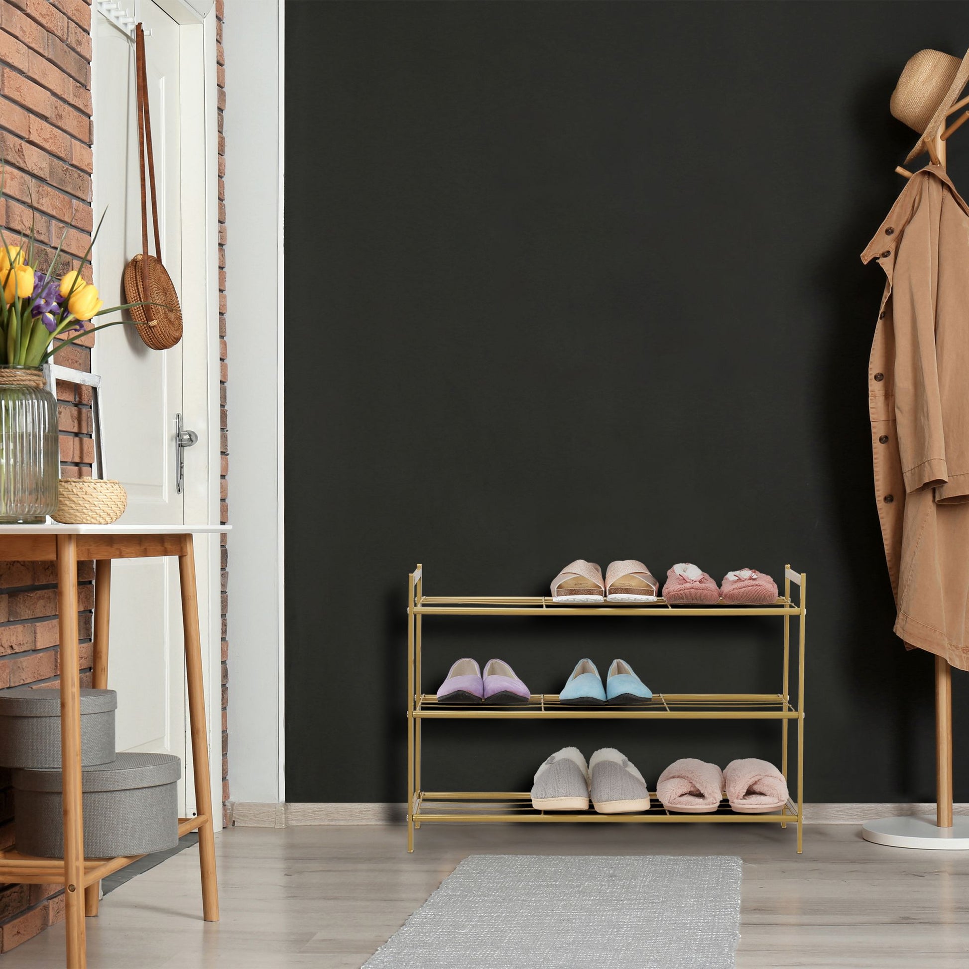 Erweiterbares Schuhregal 3 Ebenen Gold von Relaxdays