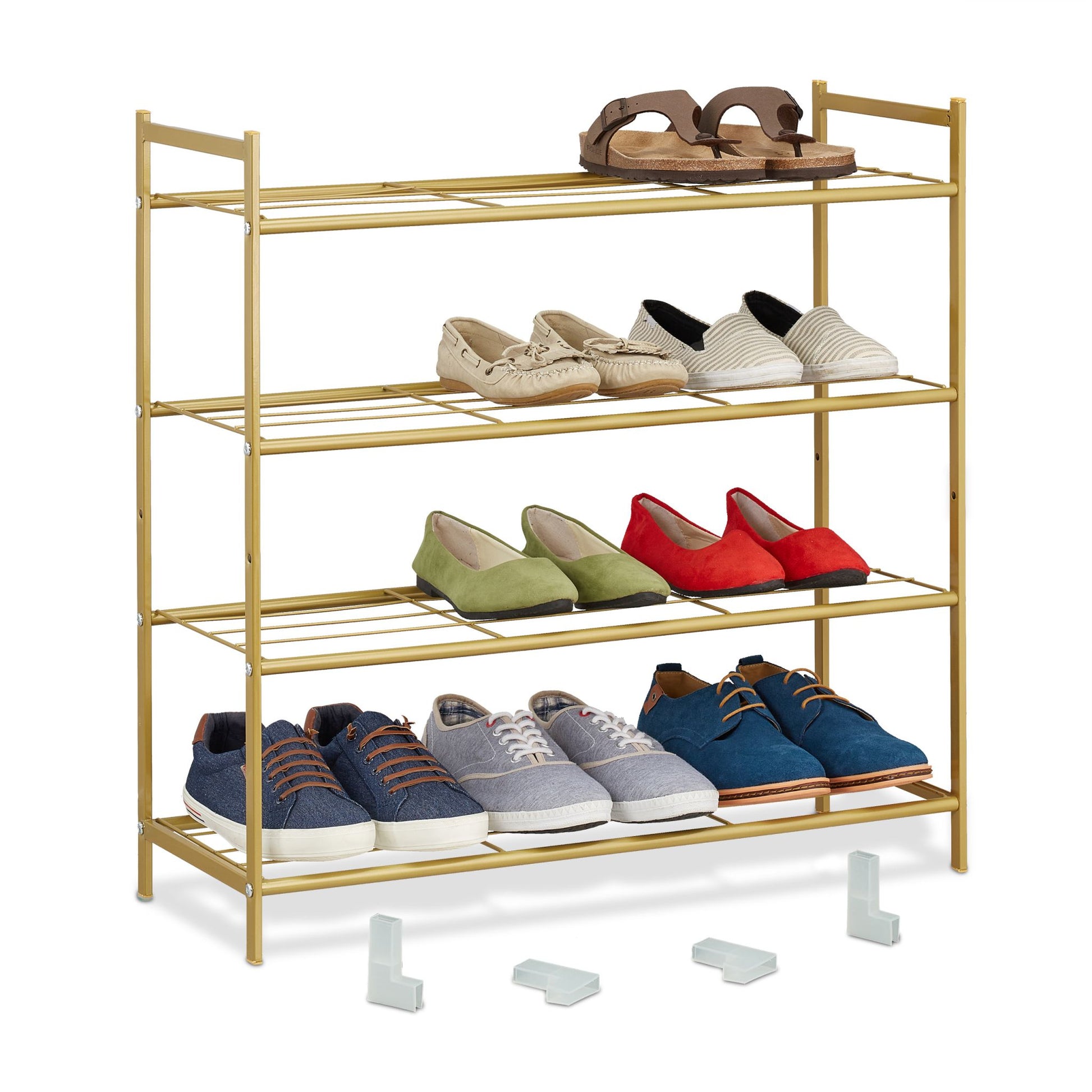 Stapelbares Schuhregal 4 Ebenen Gold von Relaxdays