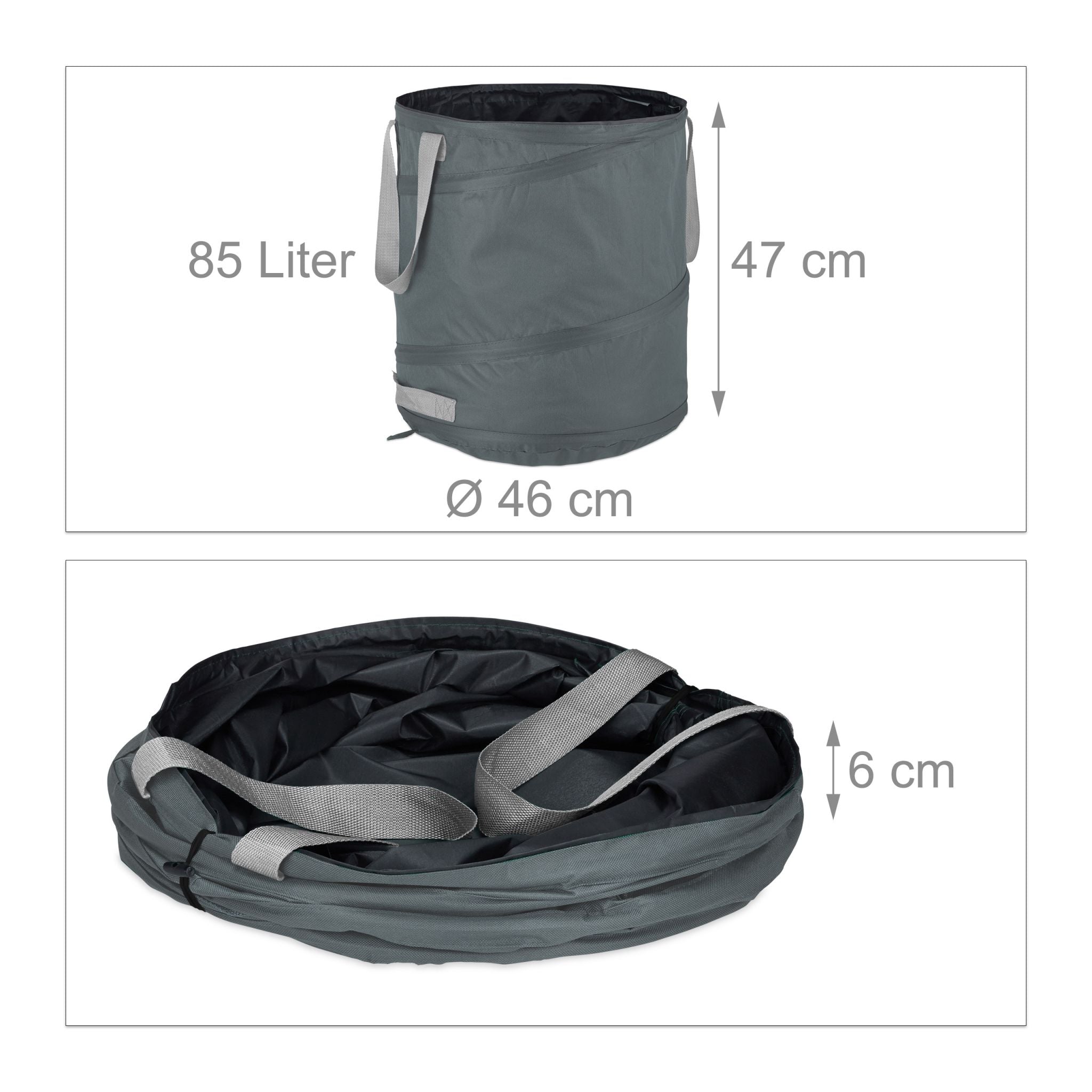 Pop Up Laubsack 85 L 3er-Set Grau von Relaxdays