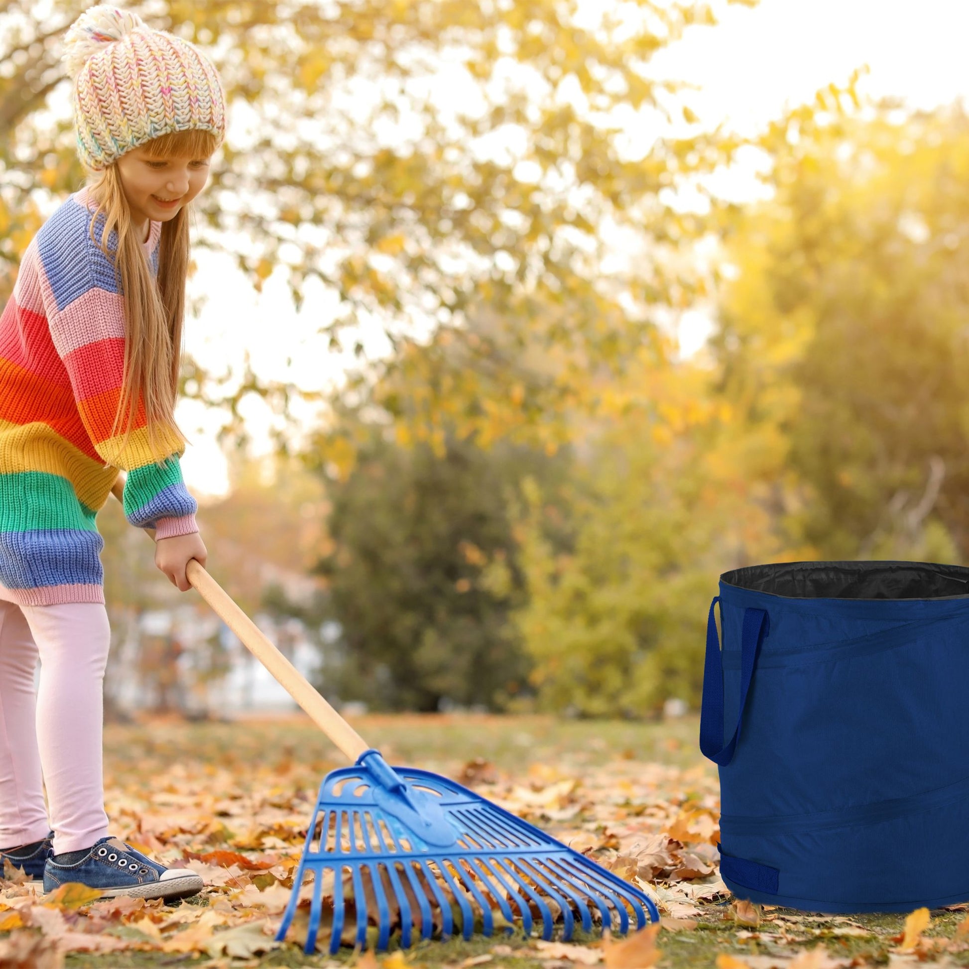 Pop Up Laubsack 85 L 3er-Set Blau von Relaxdays