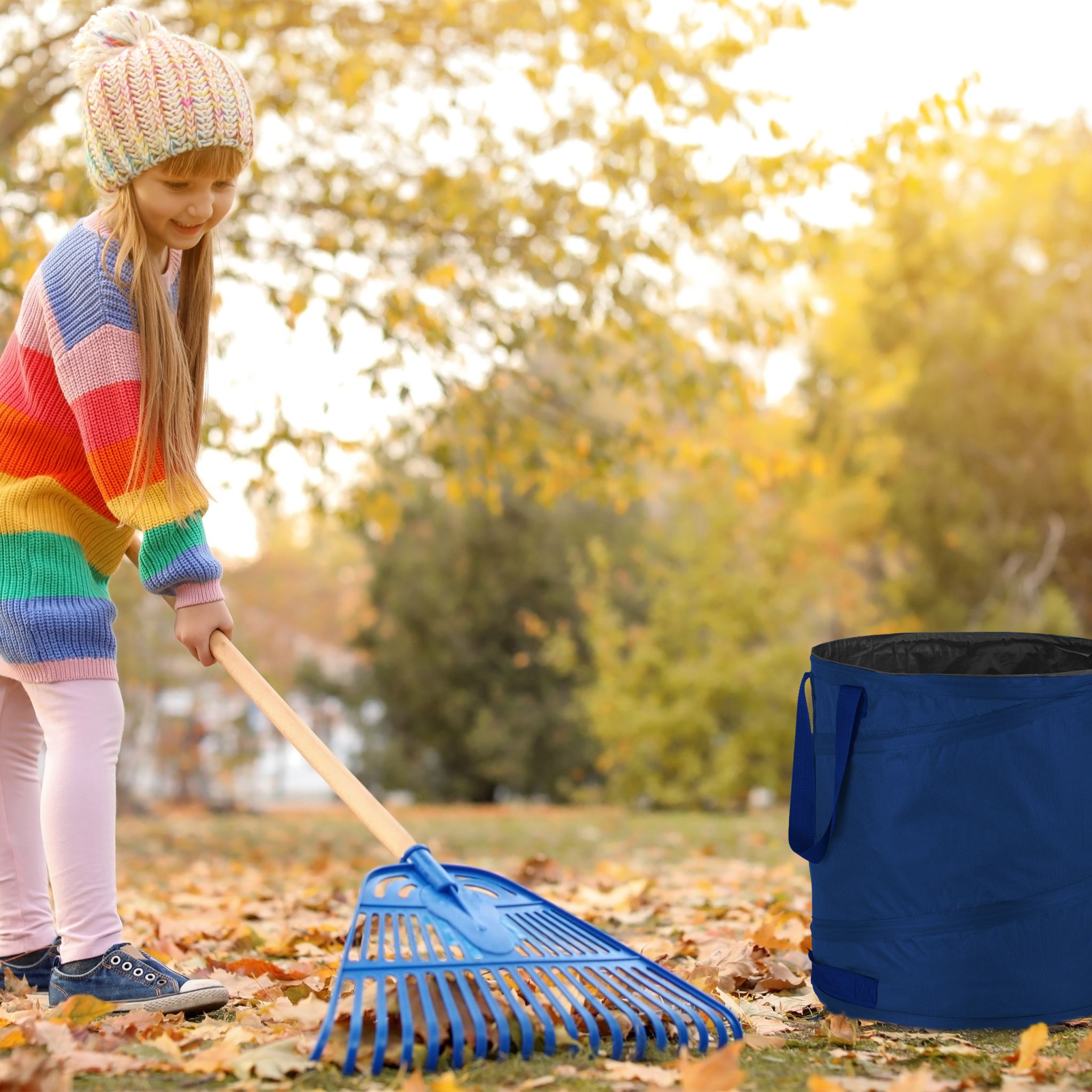 Pop Up Laubsack 85 L 3er-Set Blau von Relaxdays