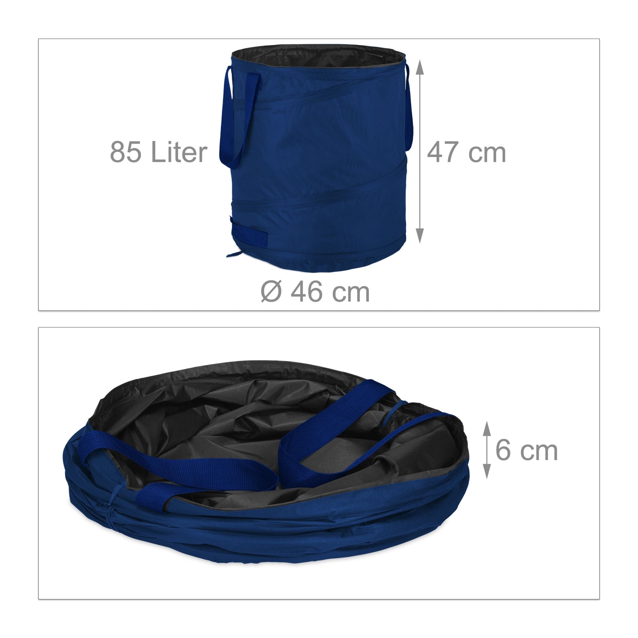 Pop Up Laubsack 85 L 3er-Set Blau von Relaxdays