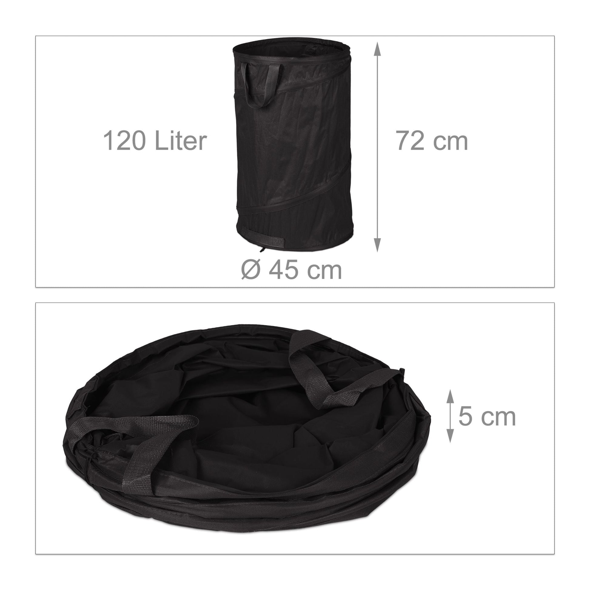 Pop Up Laubsack 120 L 2er-Set Schwarz von Relaxdays
