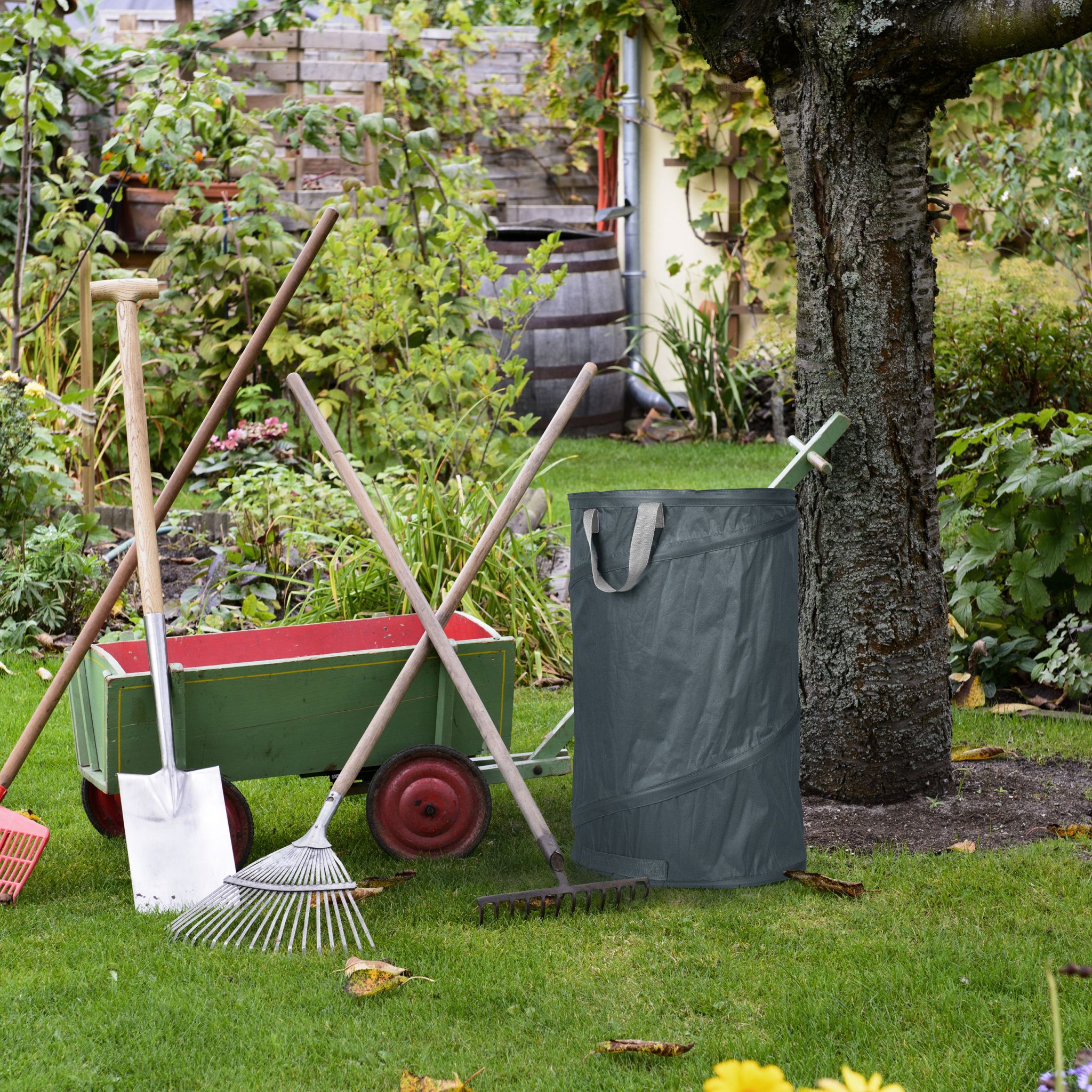 Pop Up Laubsack 120 L 2er-Set Schwarz-Grau von Relaxdays