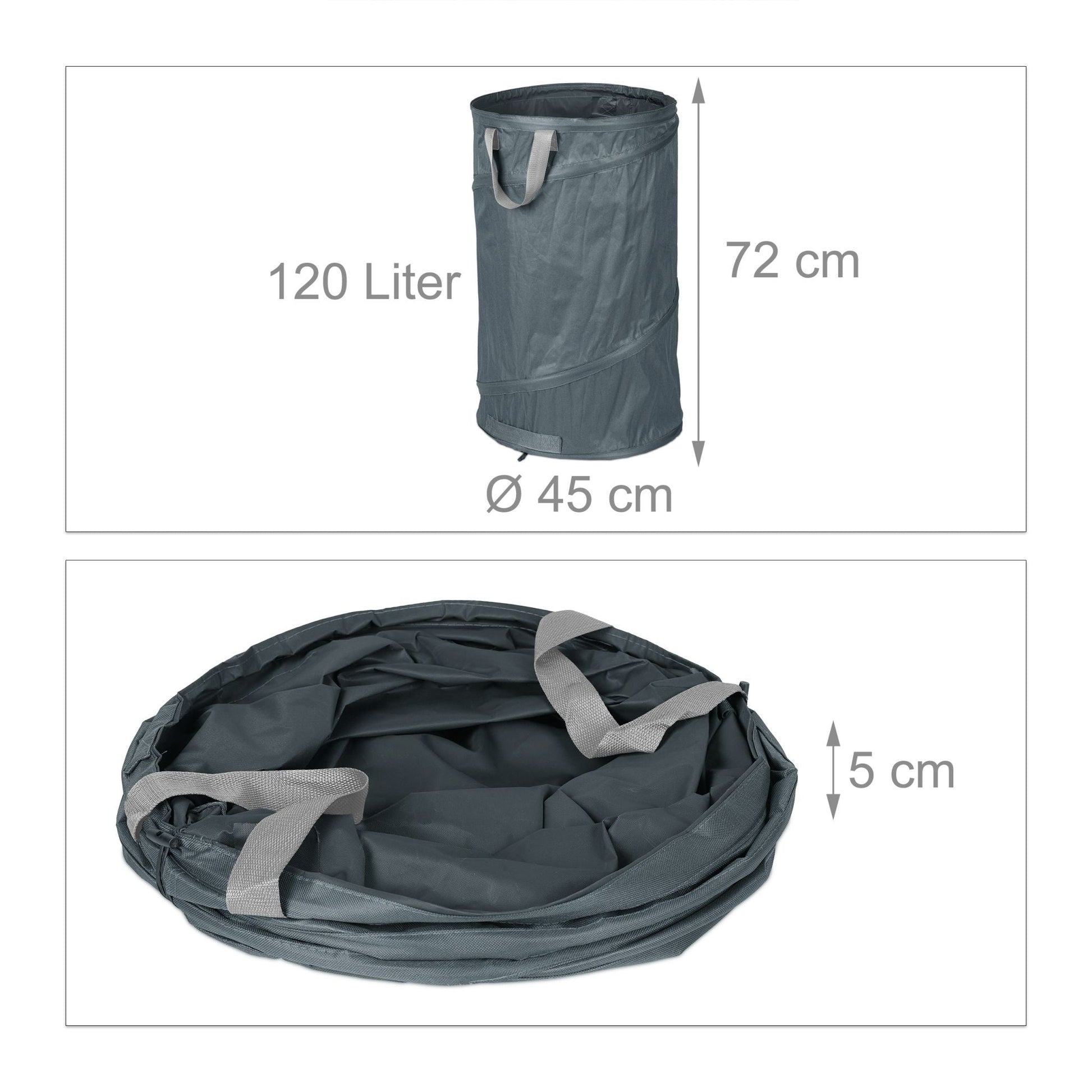 Pop Up Laubsack 120 L 2er-Set Schwarz-Grau von Relaxdays