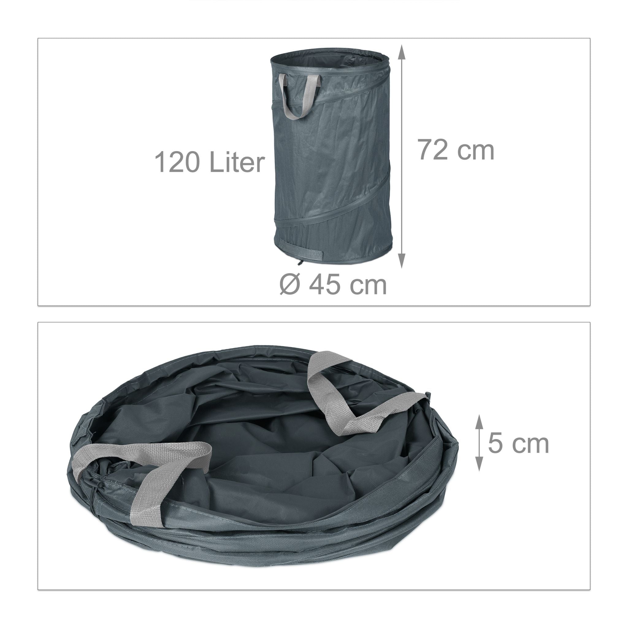 Pop Up Laubsack 120 L 2er-Set Schwarz-Grau von Relaxdays