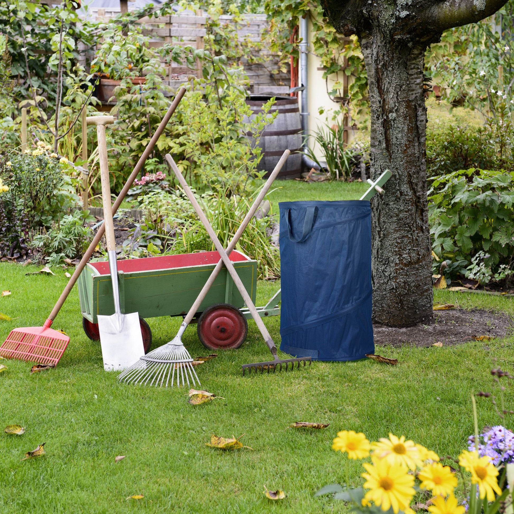 Pop Up Laubsack 120 L 2er-Set Blau-Schwarz von Relaxdays