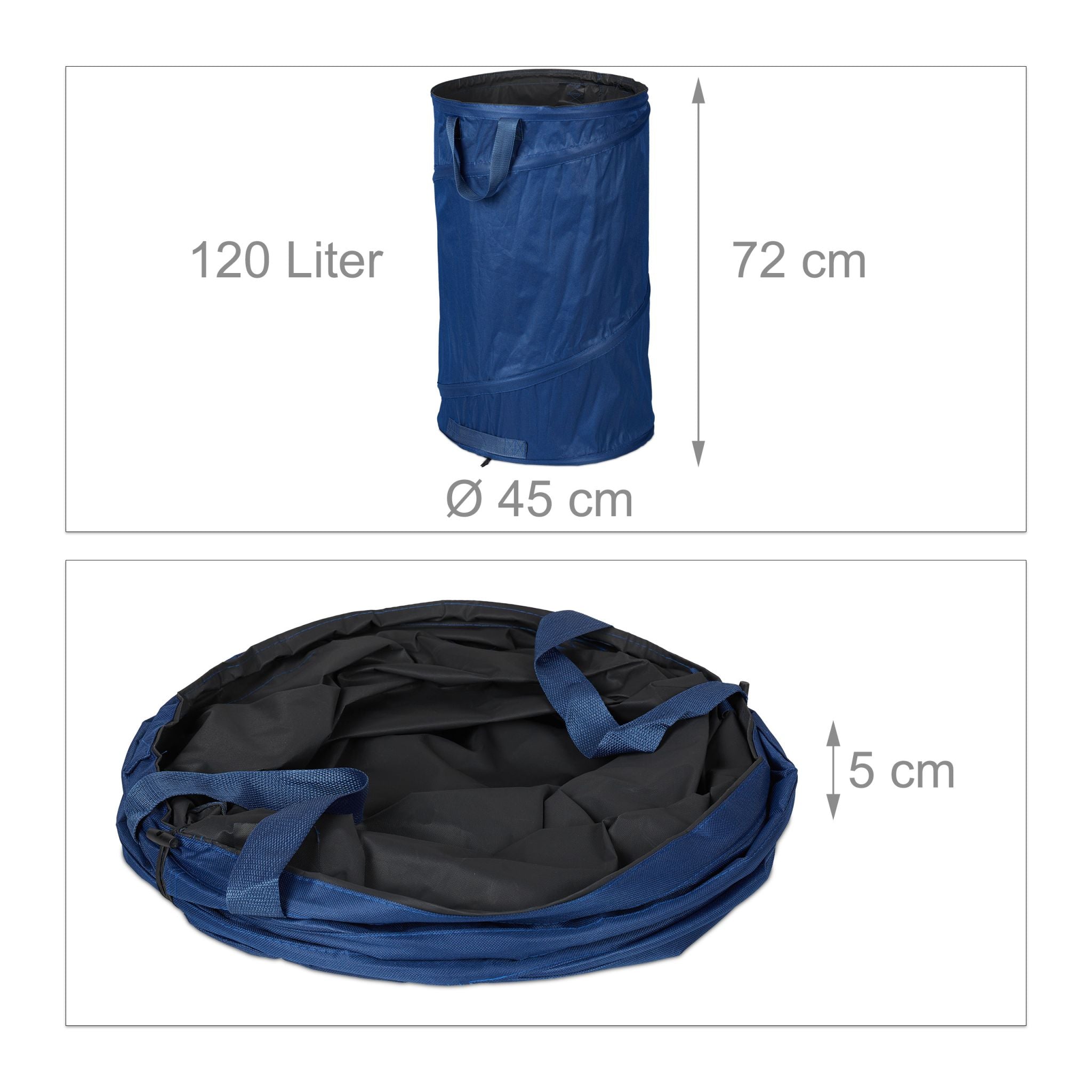 Pop Up Laubsack 120 L 2er-Set Blau-Schwarz von Relaxdays
