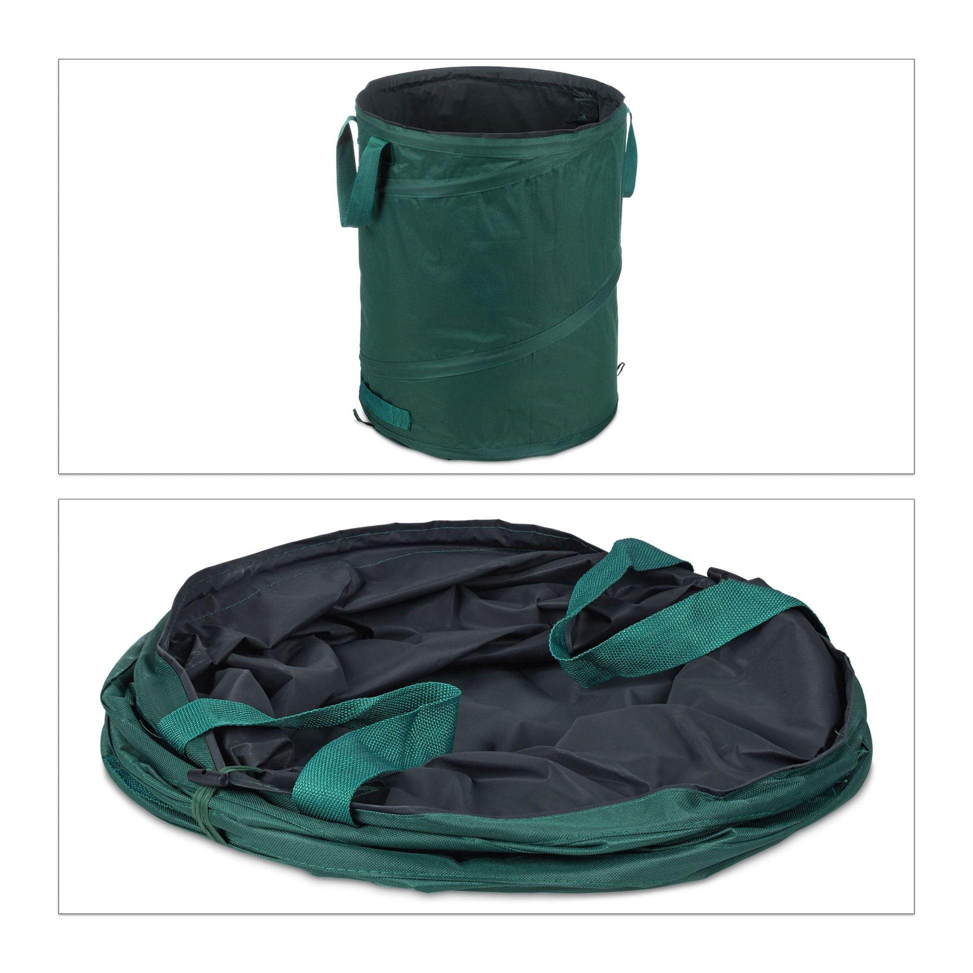 Pop Up Laubsack 90 L 3er-Set Dunkelgrün-Schwarz von Relaxdays