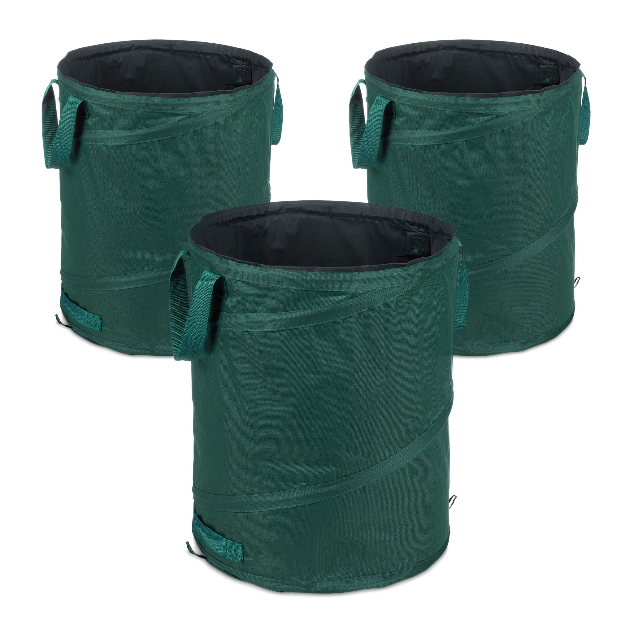 Pop Up Laubsack 90 L 3er-Set Dunkelgrün-Schwarz von Relaxdays