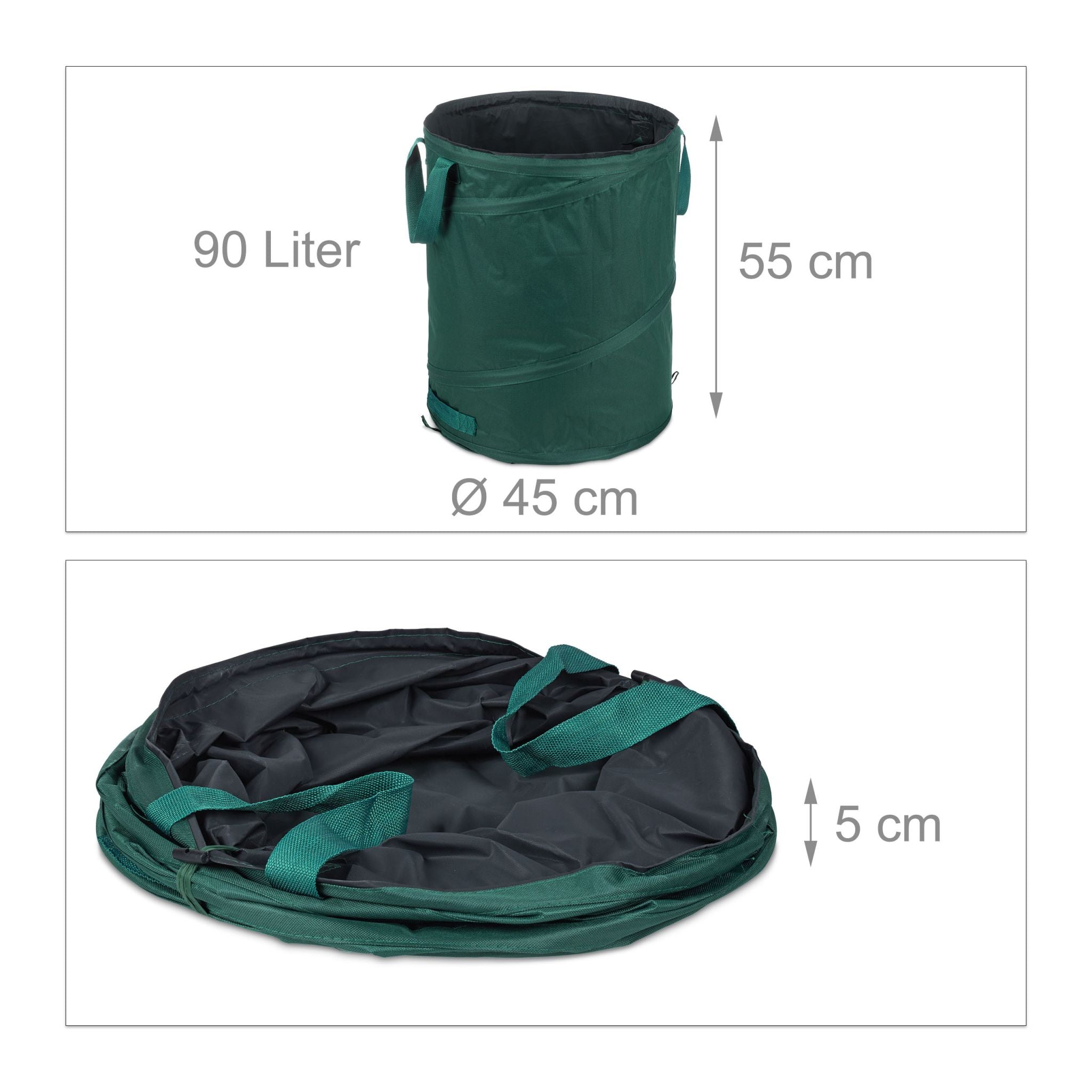 Pop Up Laubsack 90 L 3er-Set Dunkelgrün-Schwarz von Relaxdays