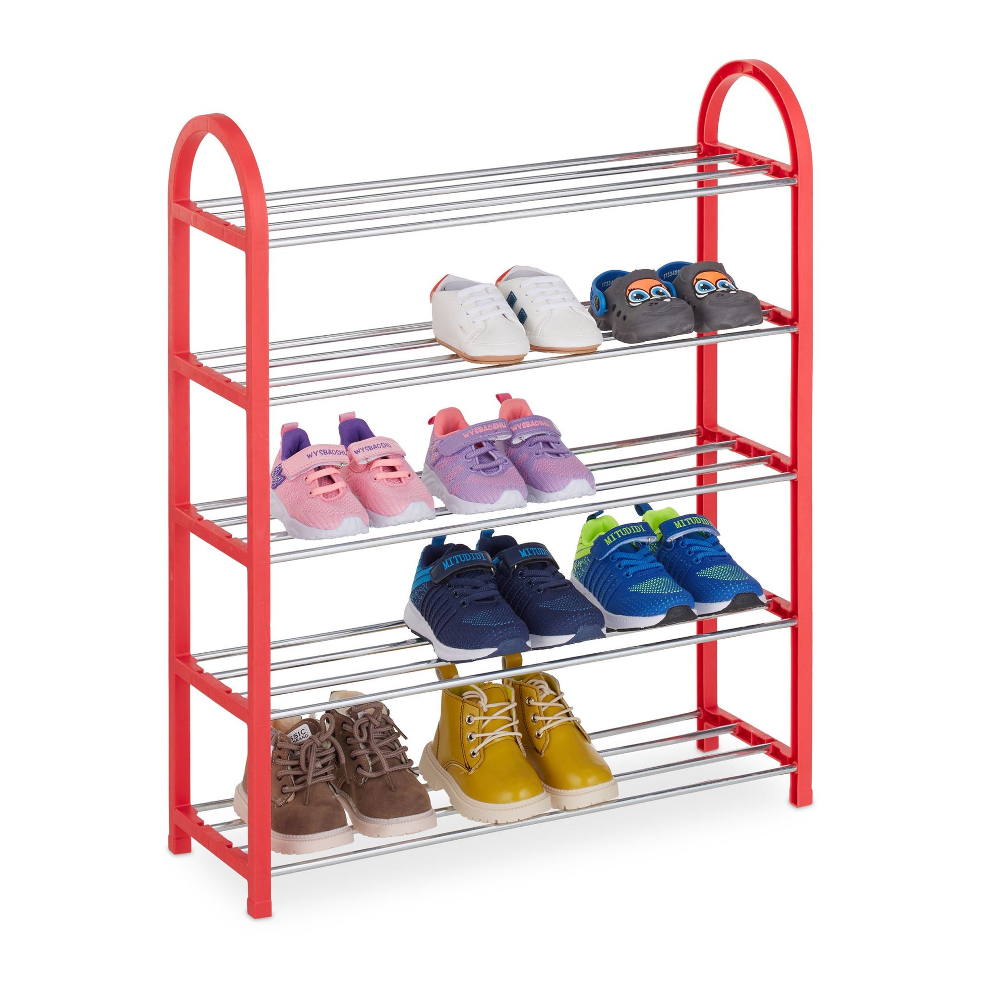 Schuhregal für Kinder Rot-Silber von Relaxdays