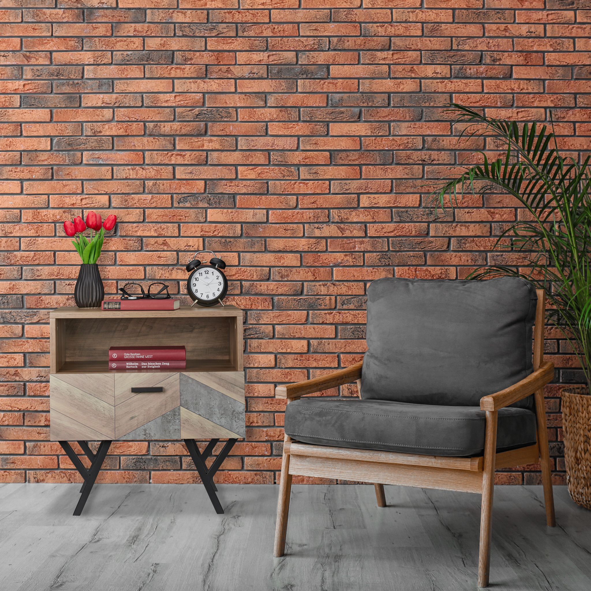 Nachttisch Industrial Style Hellbraun-Schwarz von Relaxdays