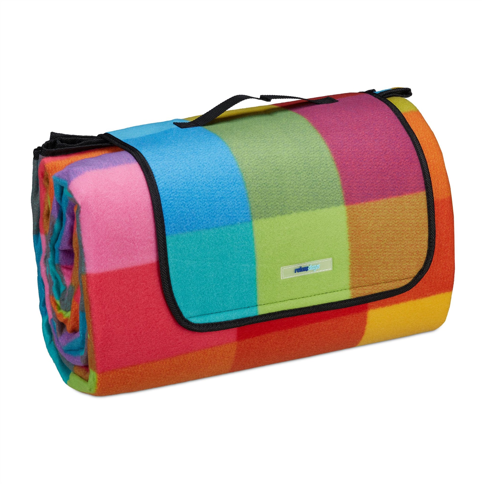 Picknickdecke XXL 200x300cm Karo Blau-Orange-Rot von Relaxdays