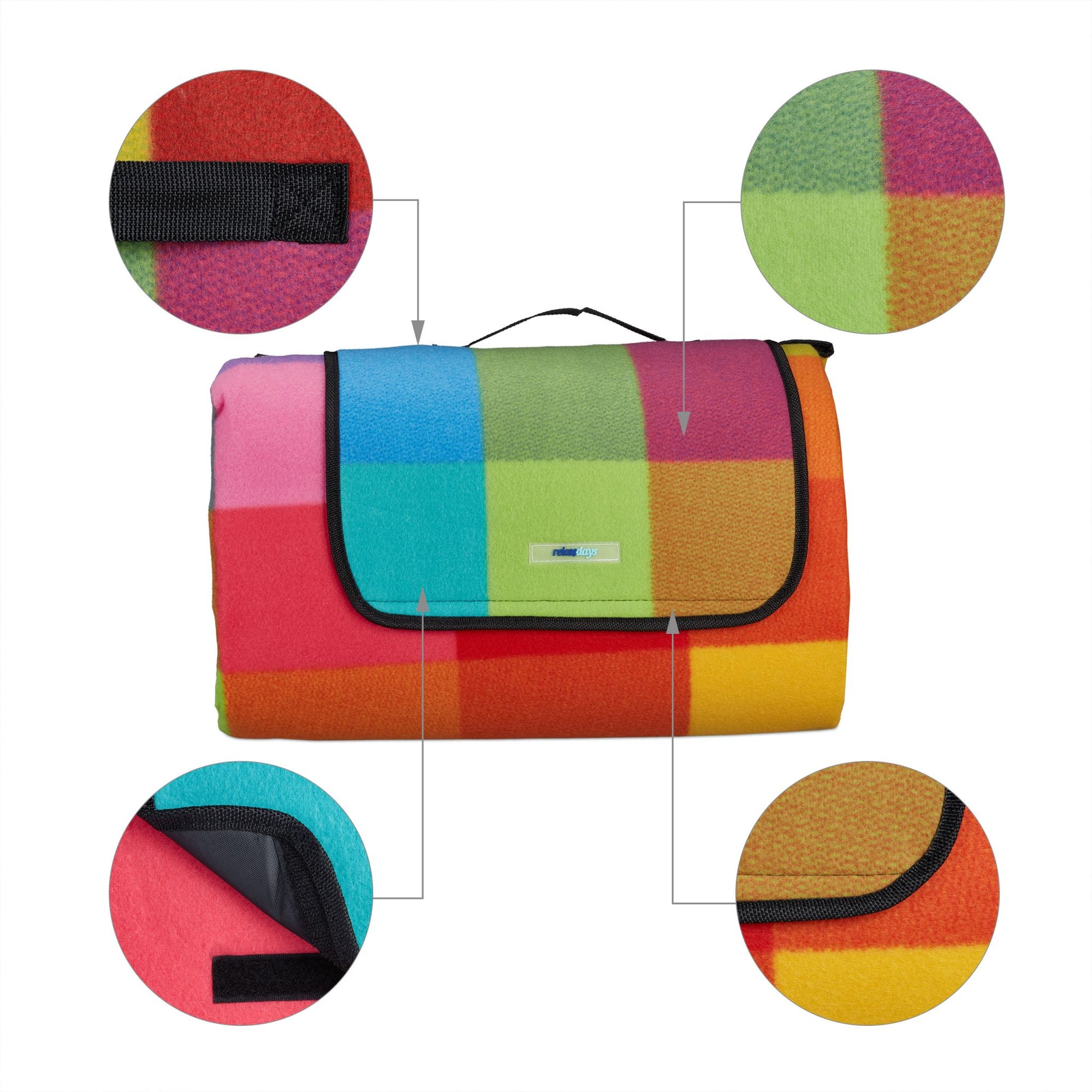 Picknickdecke XXL 200x300cm Karo Blau-Orange-Rot von Relaxdays