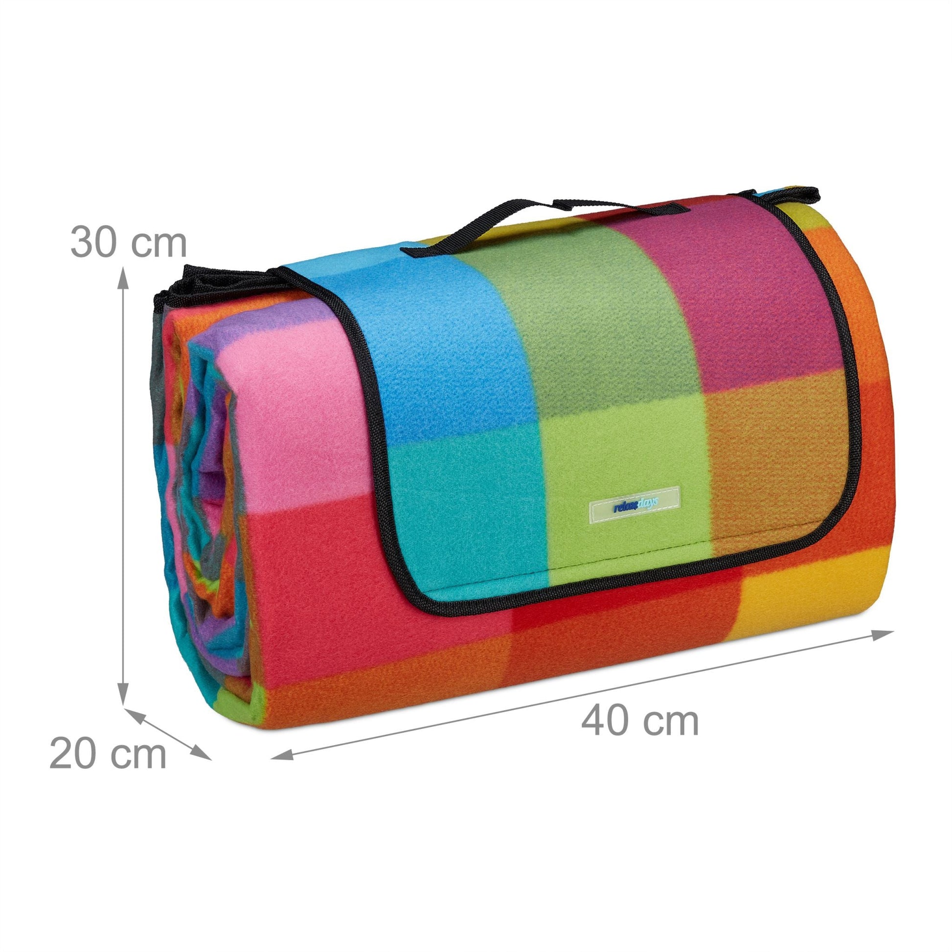 Picknickdecke XXL 200x300cm Karo Blau-Orange-Rot von Relaxdays