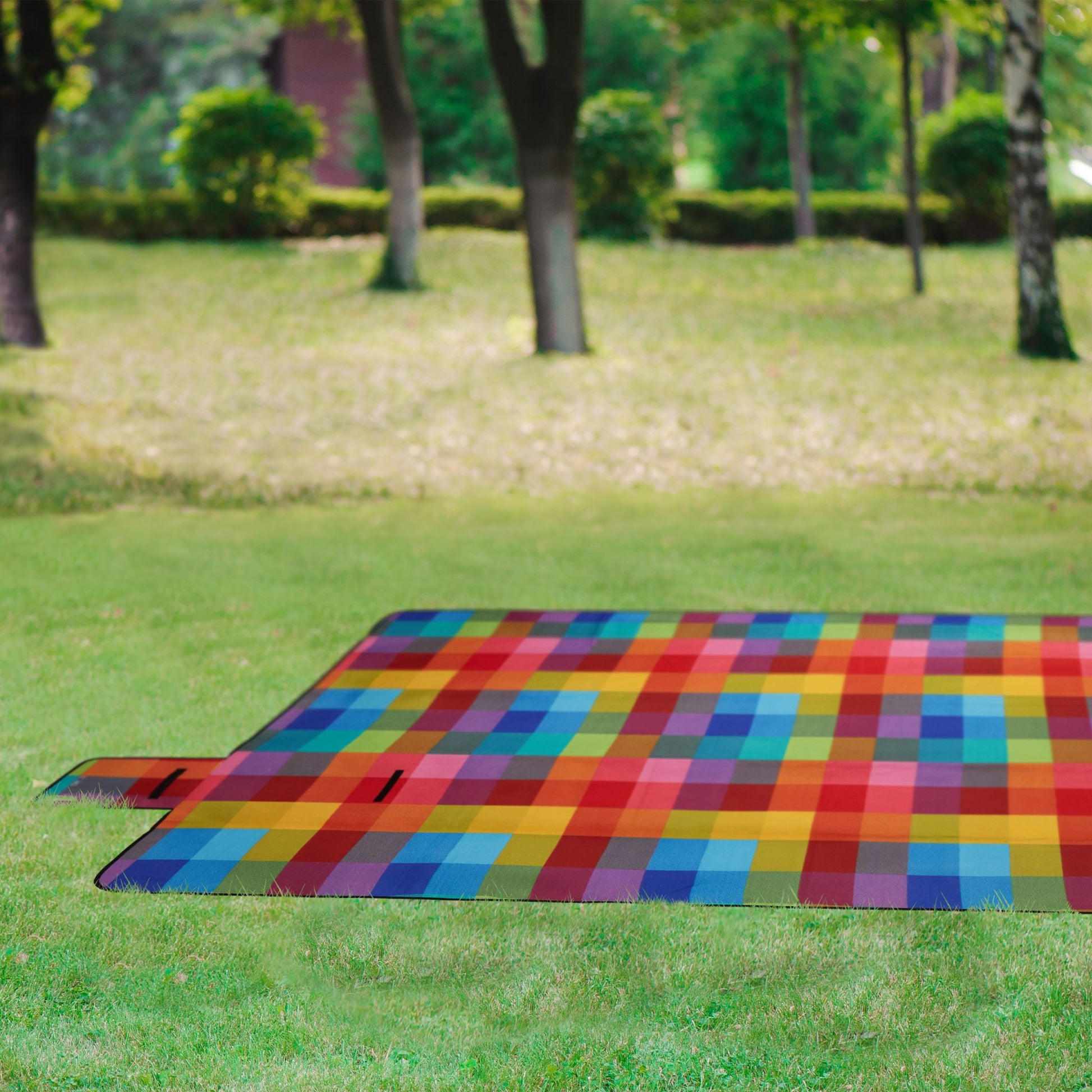Picknickdecke XXL 200x300cm Karo Blau-Orange-Rot von Relaxdays