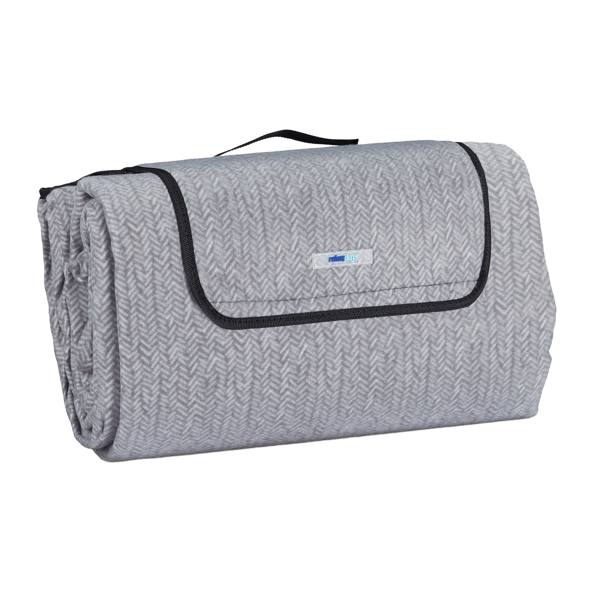 Picknickdecke 200x300 XXL Fischgräte Anthrazit-Grau von Relaxdays