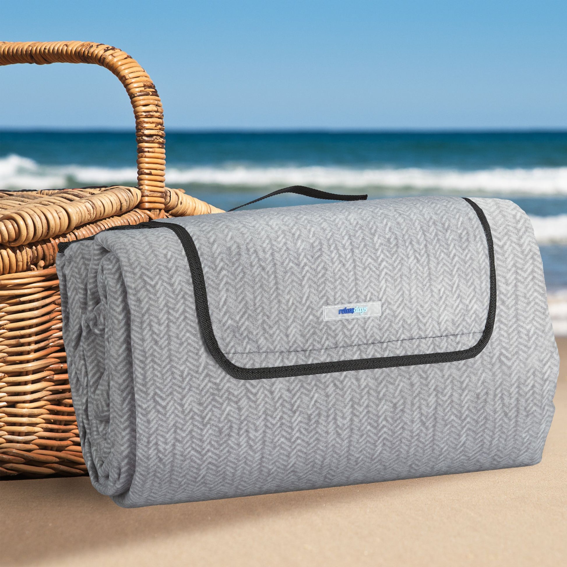Picknickdecke 200x300 XXL Fischgräte Anthrazit-Grau von Relaxdays