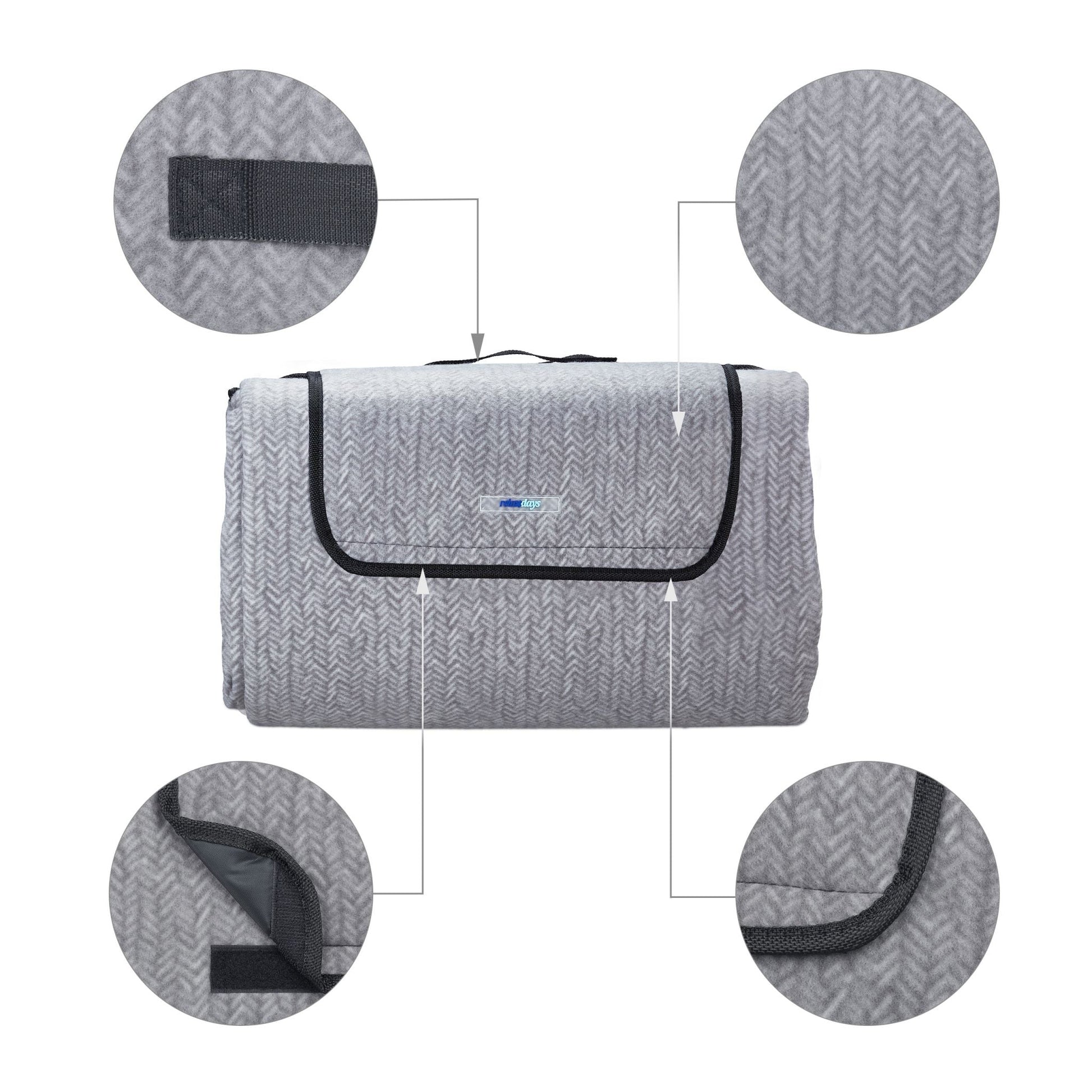 Picknickdecke 200x300 XXL Fischgräte Anthrazit-Grau von Relaxdays