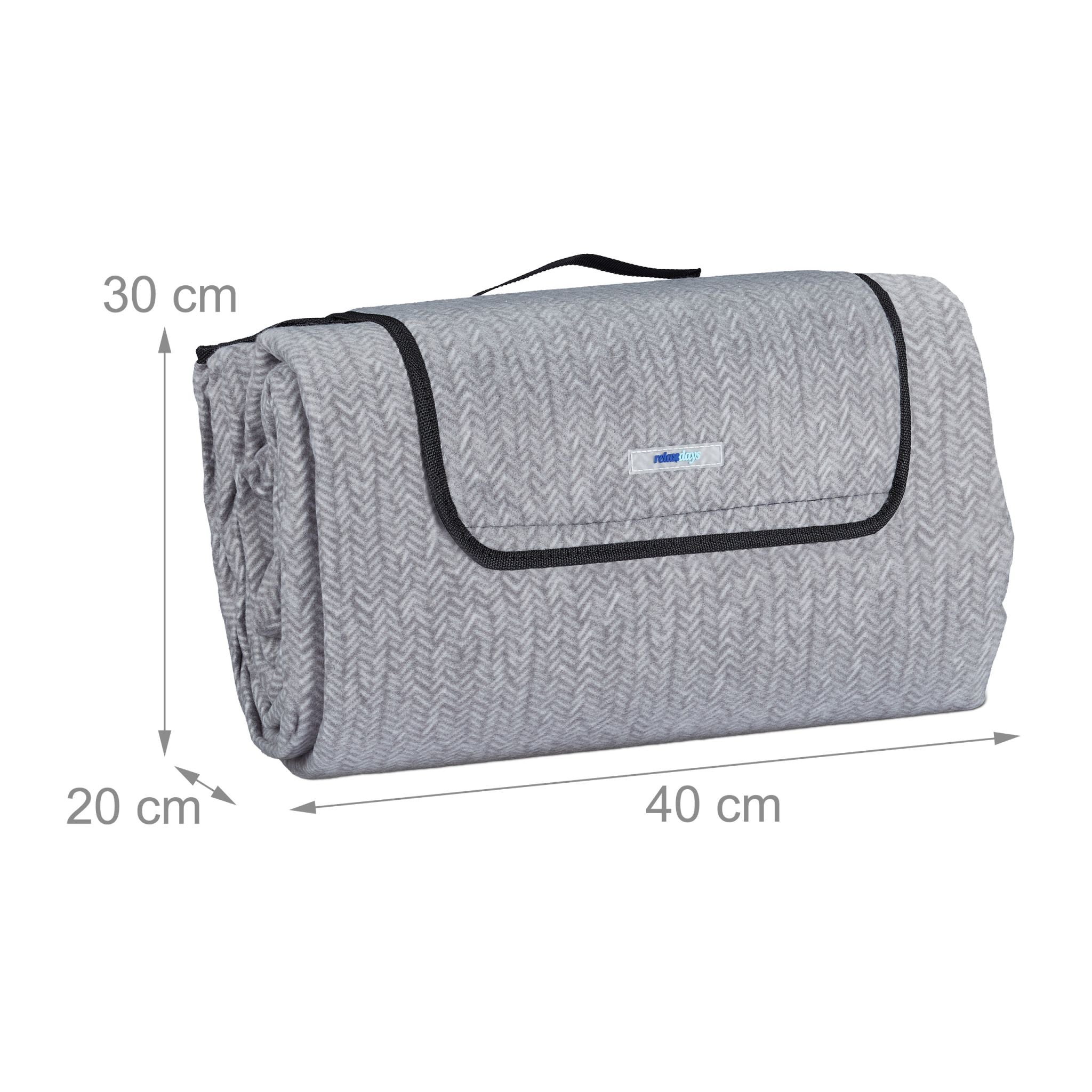 Picknickdecke 200x300 XXL Fischgräte Anthrazit-Grau von Relaxdays
