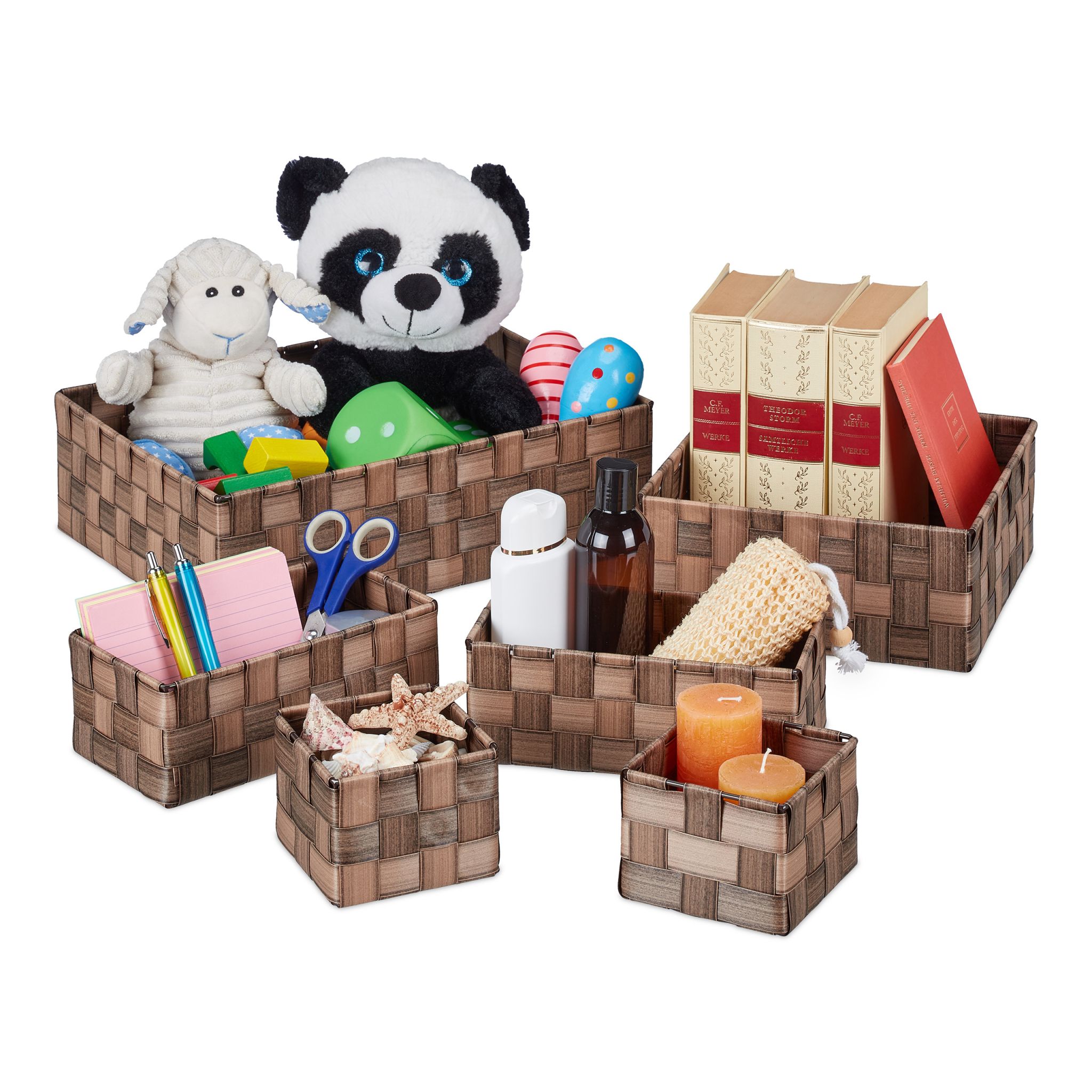 Aufbewahrungskorb 6-tlg. Set geflochten Braun von Relaxdays