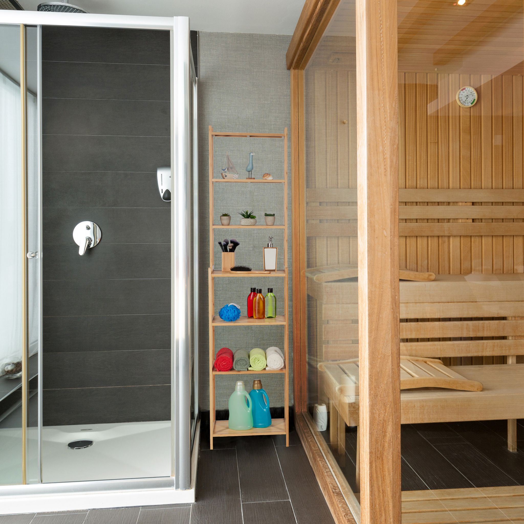 Hohes Badregal Bambus Hellbraun von Relaxdays