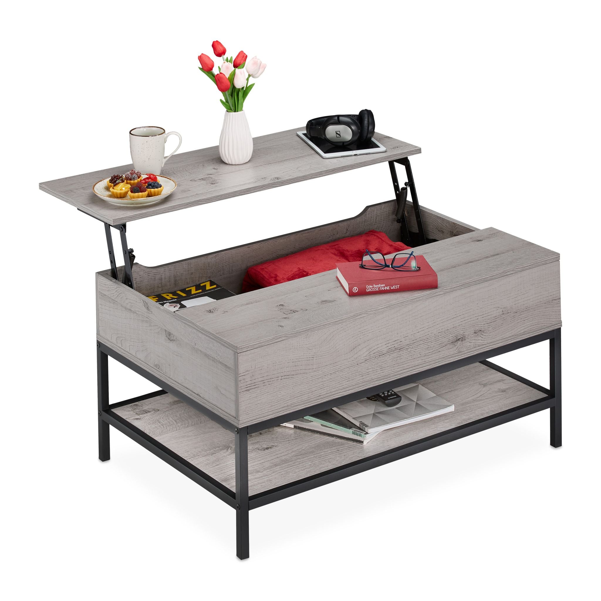 Aufklappbarer Couchtisch Schwarz-Grau von Relaxdays
