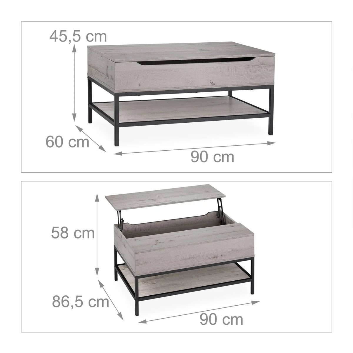 Aufklappbarer Couchtisch Schwarz-Grau von Relaxdays