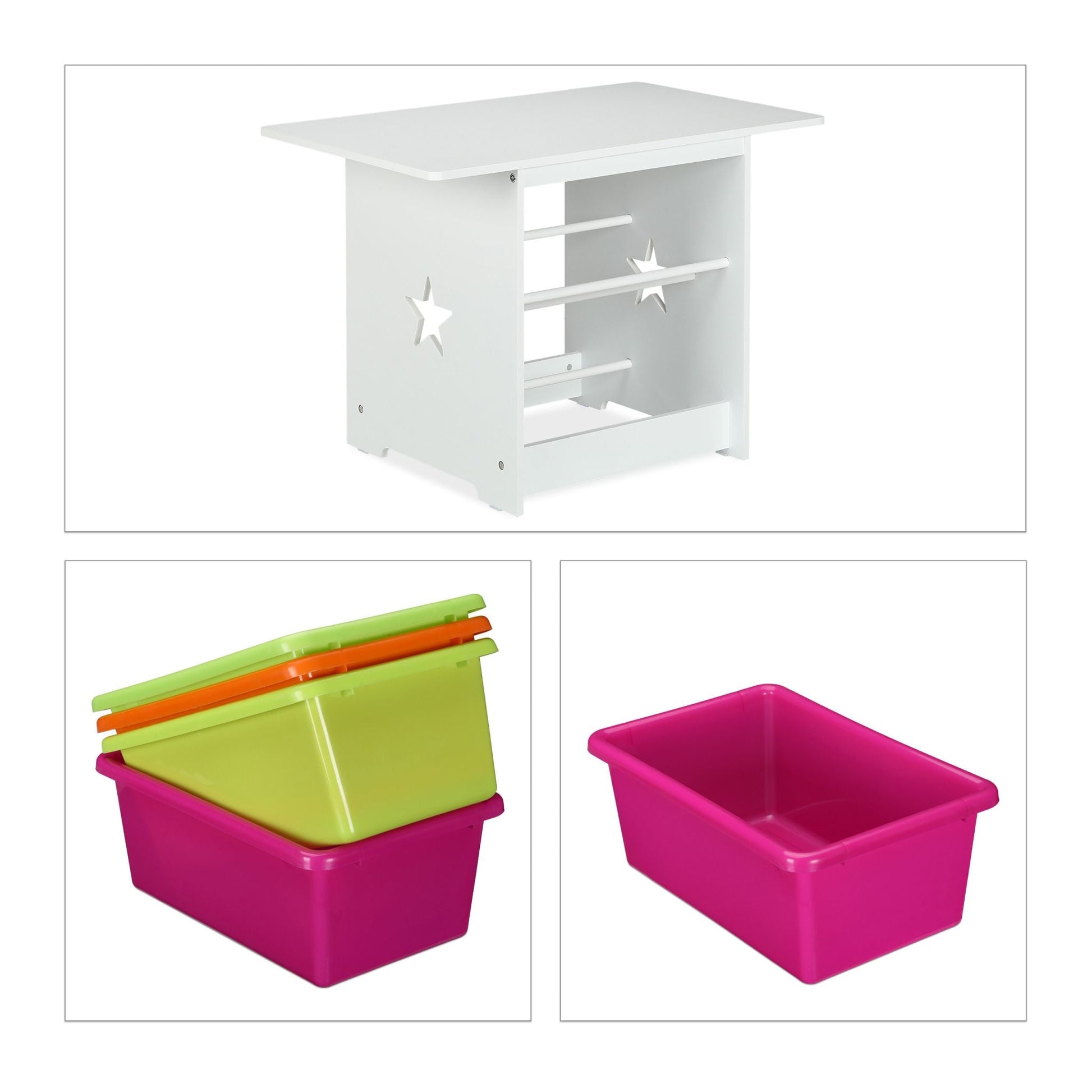 Kindersitzgruppe mit Stauraum 3tlg. Weiss-Grün-Pink von Relaxdays