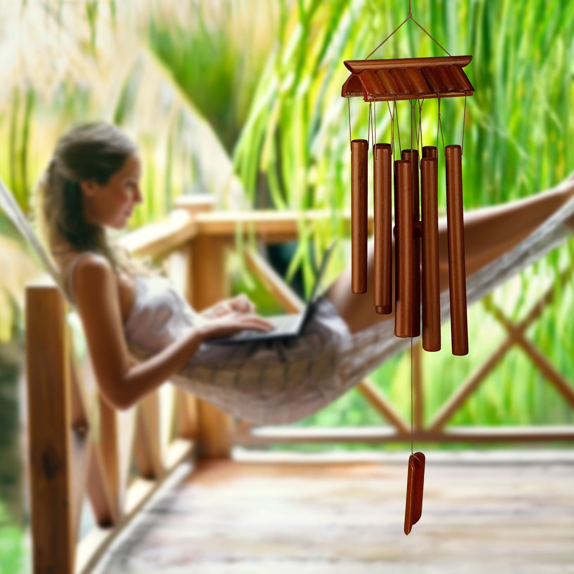 Bambus Windspiel Tempel Braun von Relaxdays