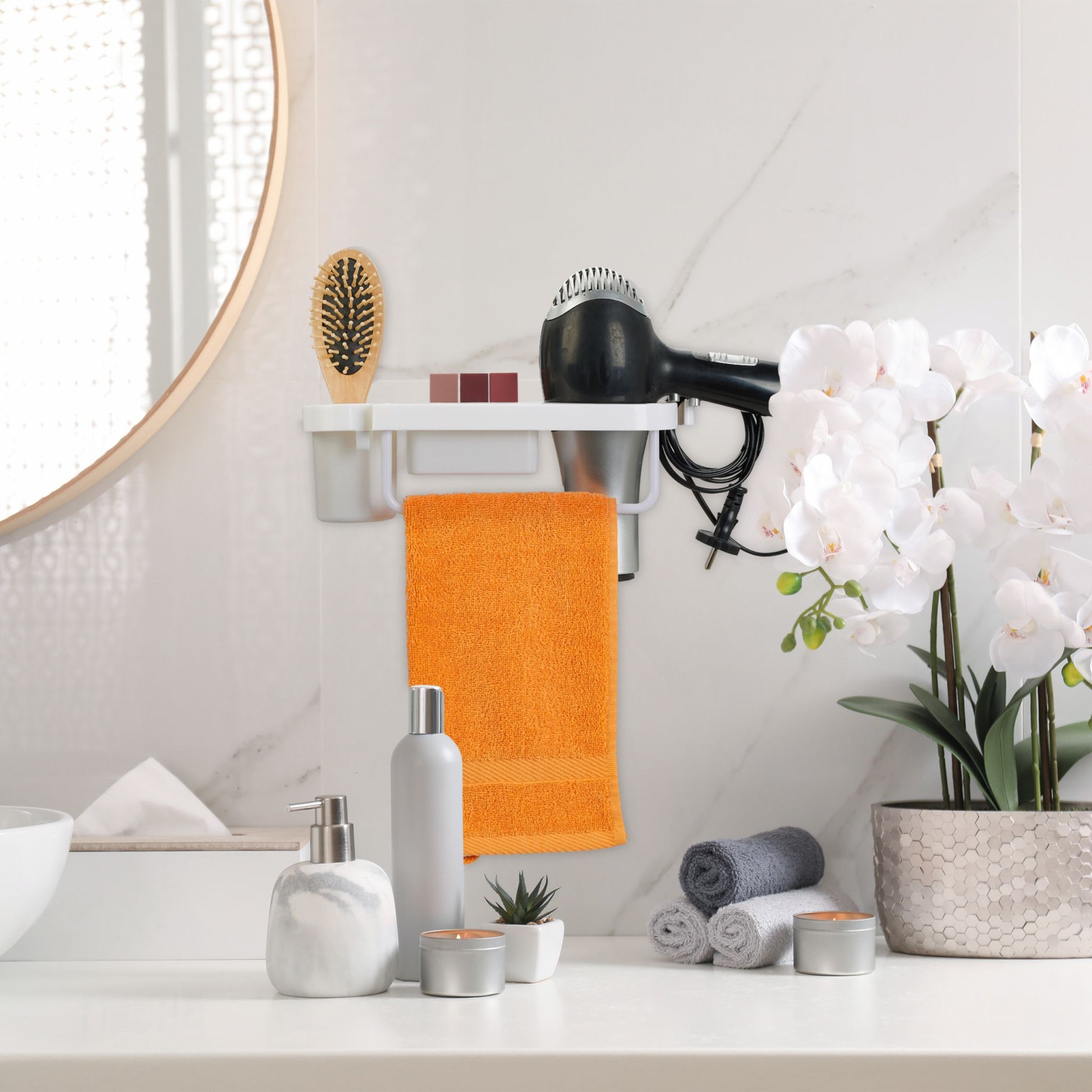 Föhn Halterung für die Wand Weiss von Relaxdays