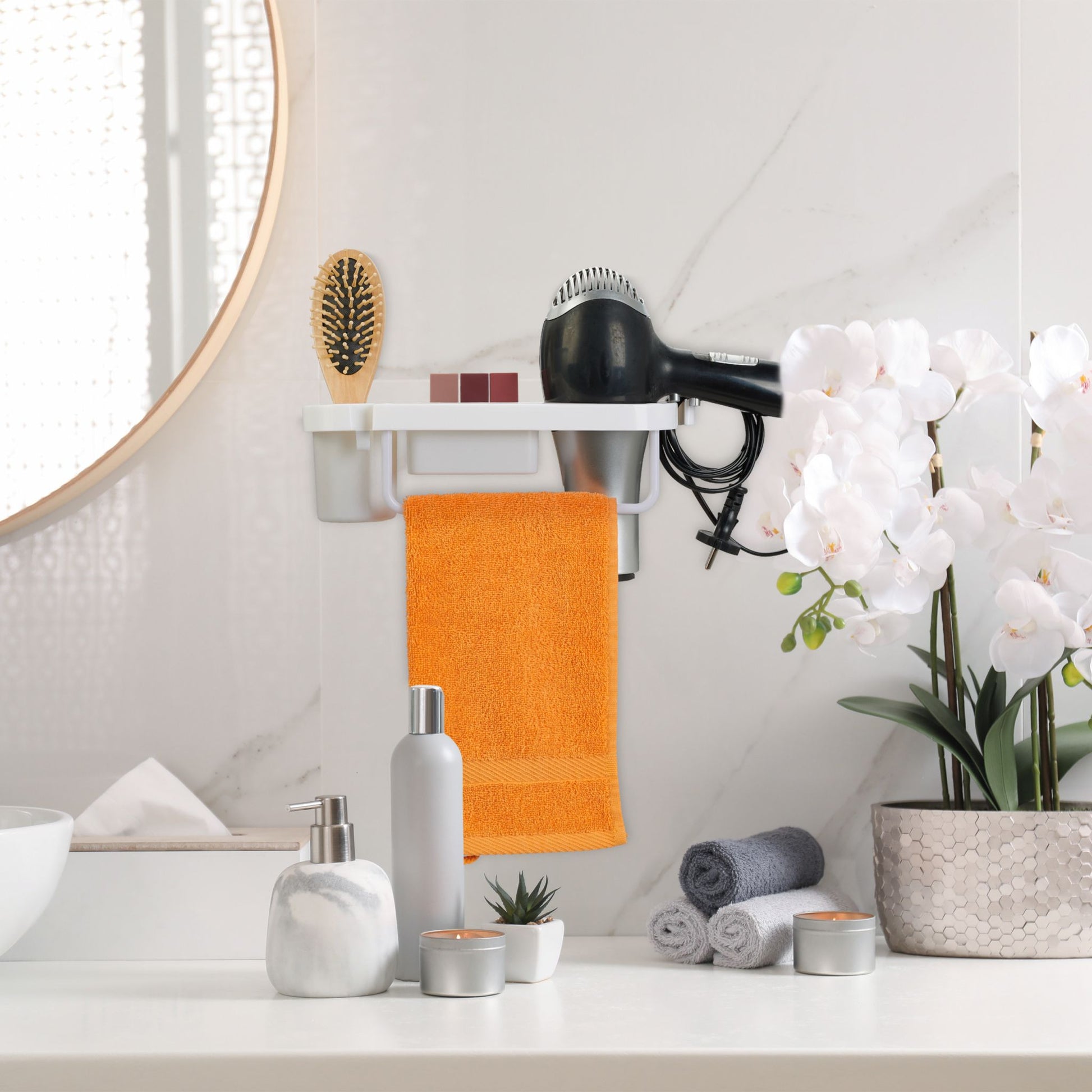 Föhn Halterung für die Wand Hellblau von Relaxdays