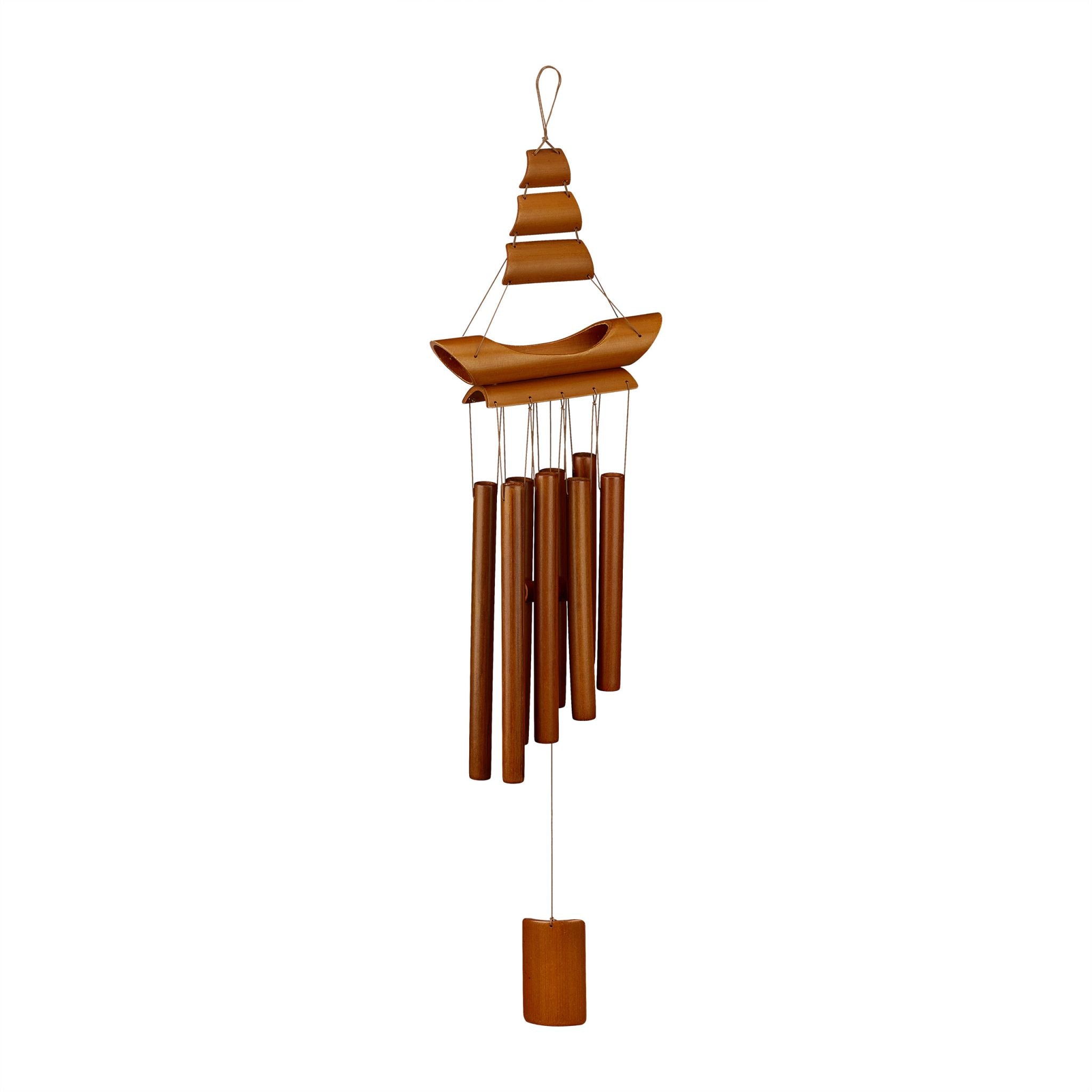Bambus Windspiel Segelboot Braun von Relaxdays