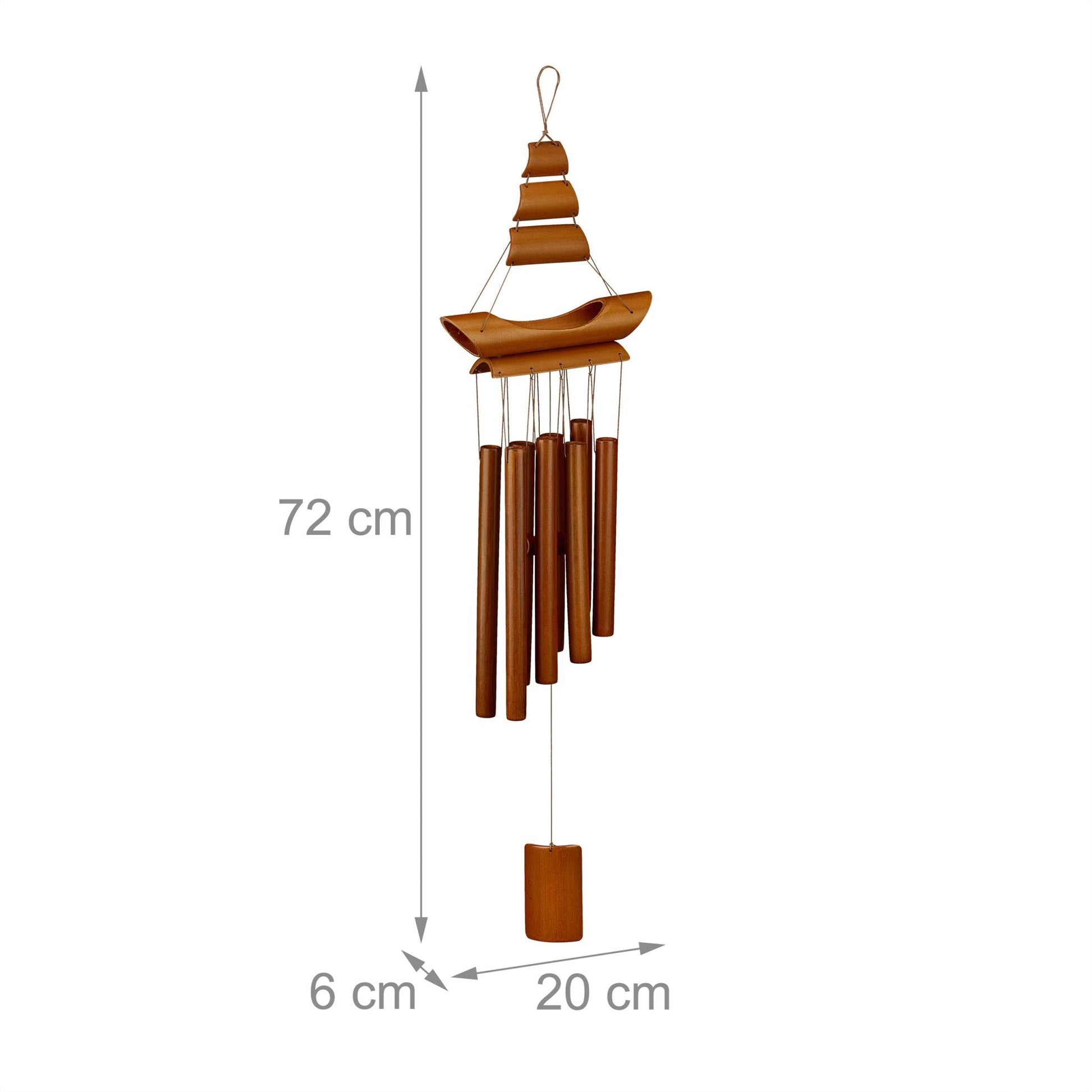 Bambus Windspiel Segelboot Braun von Relaxdays