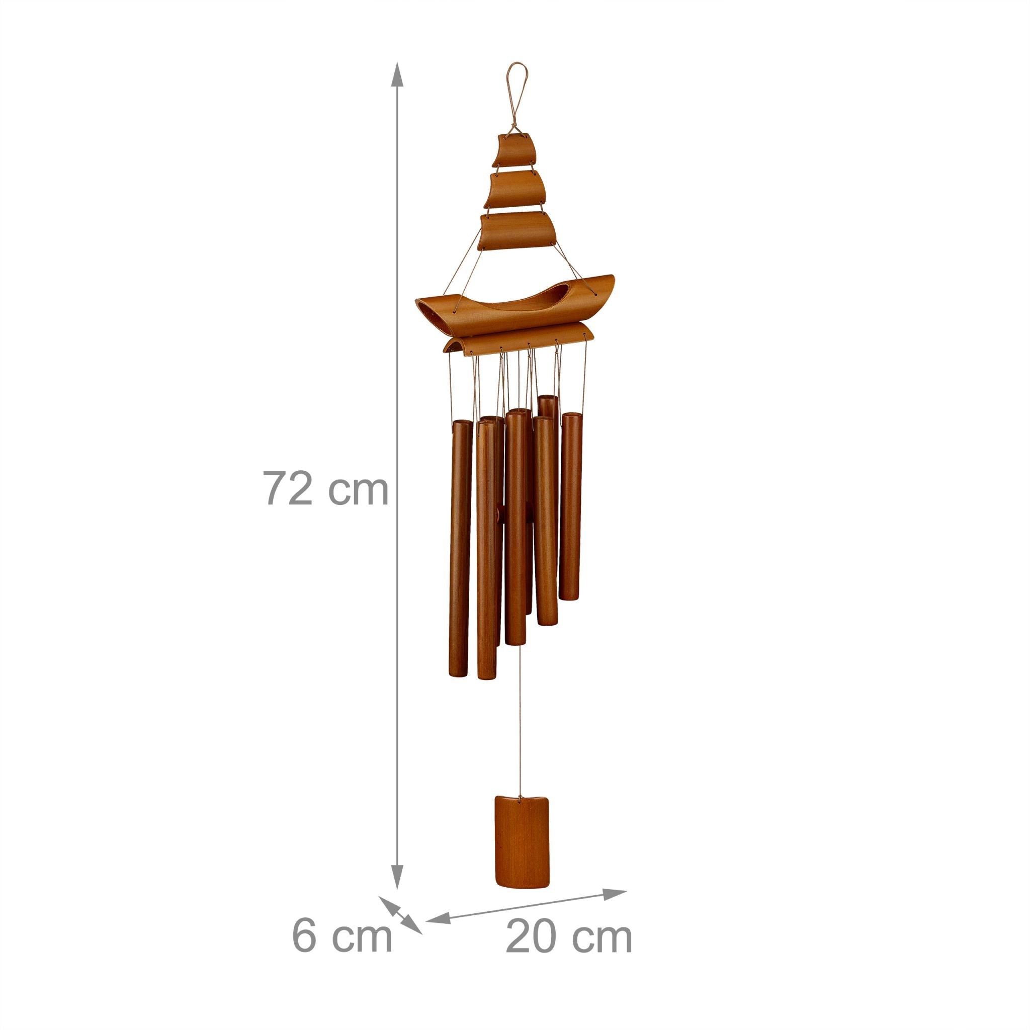 Bambus Windspiel Segelboot Braun von Relaxdays