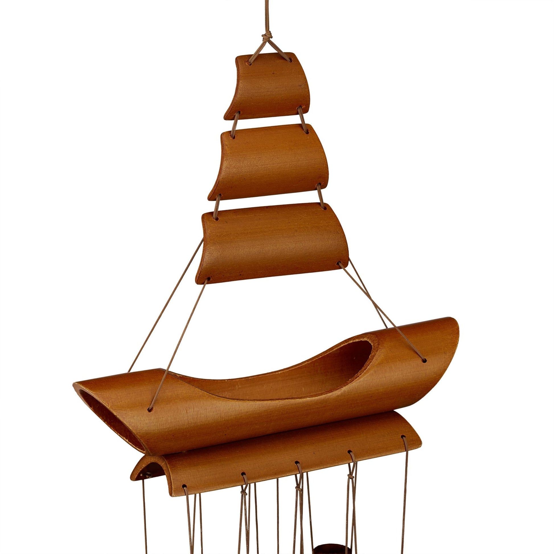 Bambus Windspiel Segelboot Braun von Relaxdays